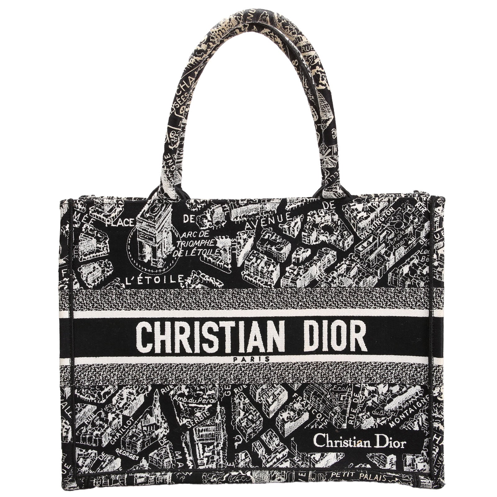 Dior Book Tote Embossed Plan De Paris Medium Black