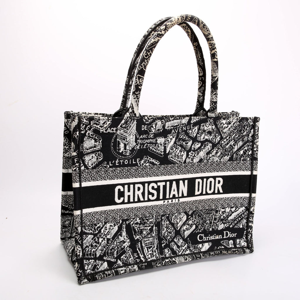 Dior Book Tote Embossed Plan De Paris Medium Black