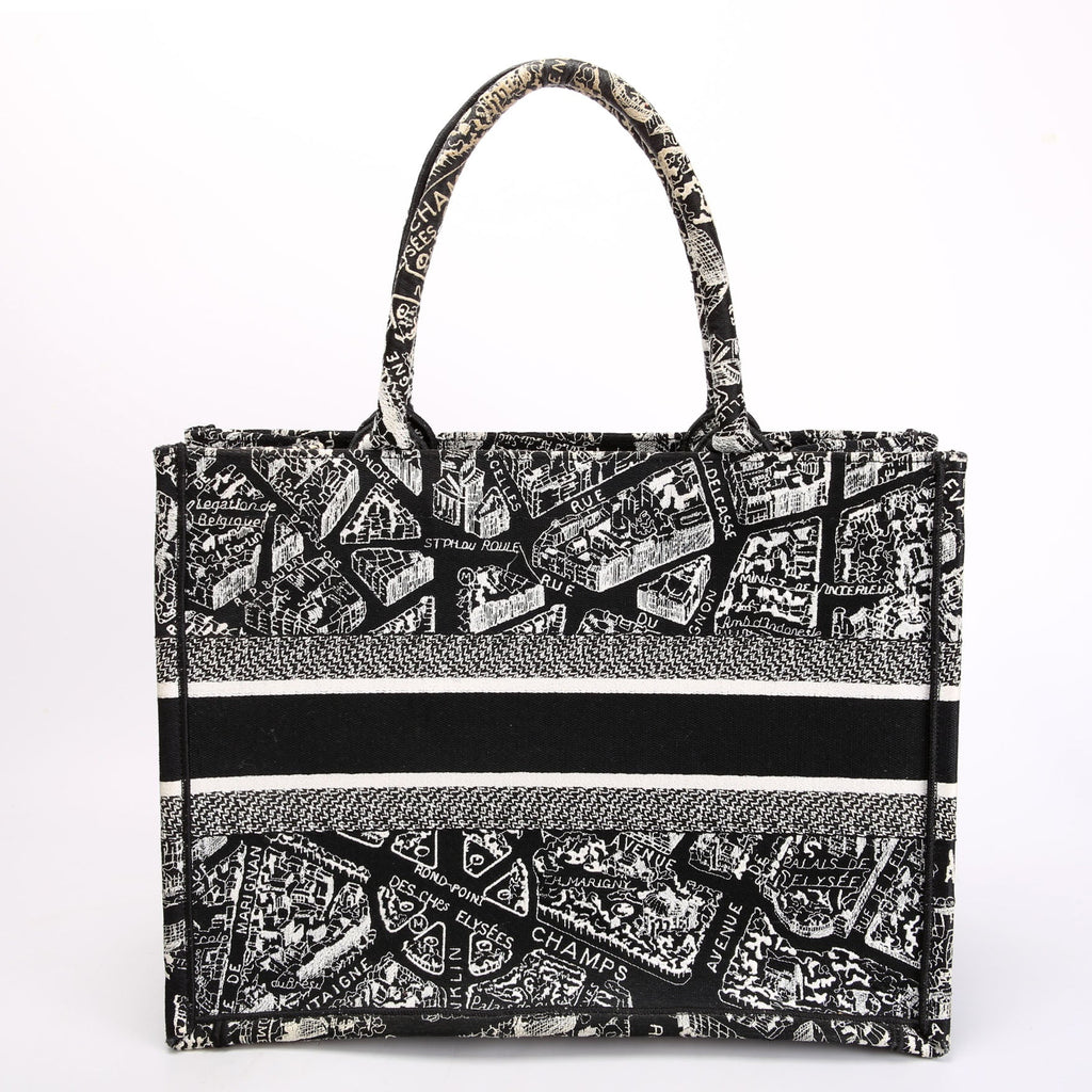 Dior Book Tote Embossed Plan De Paris Medium Black