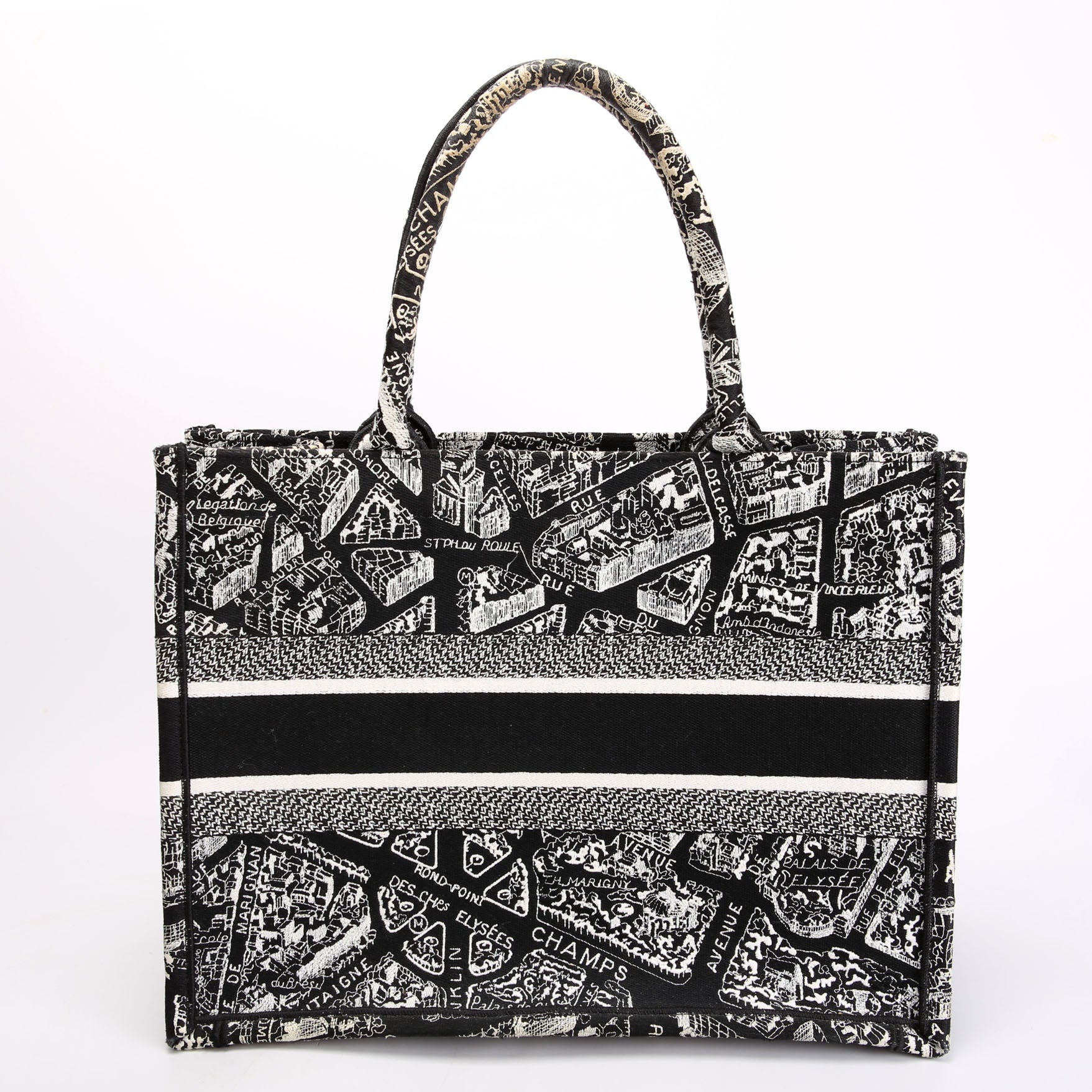 Dior Book Tote Embossed Plan De Paris Medium Black