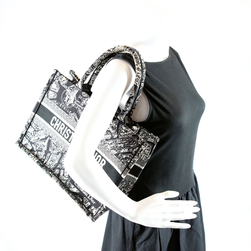 Dior Book Tote Embossed Plan De Paris Medium Black