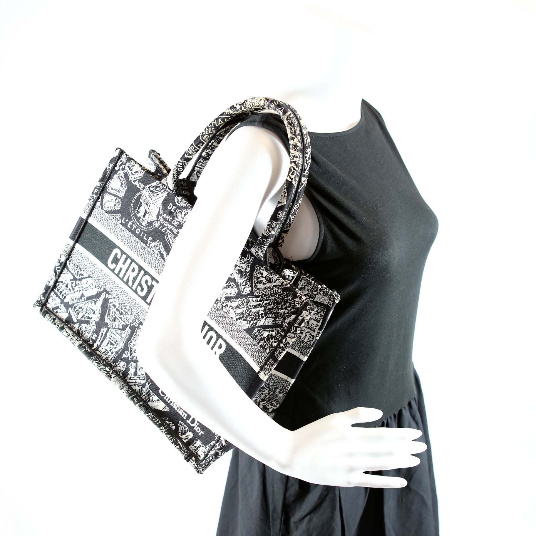 Dior Book Tote Embossed Plan De Paris Medium Black
