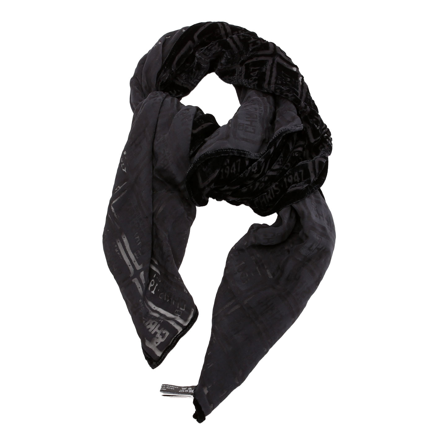 Chris 1947 Velvet Silk 90CM Scarf Black