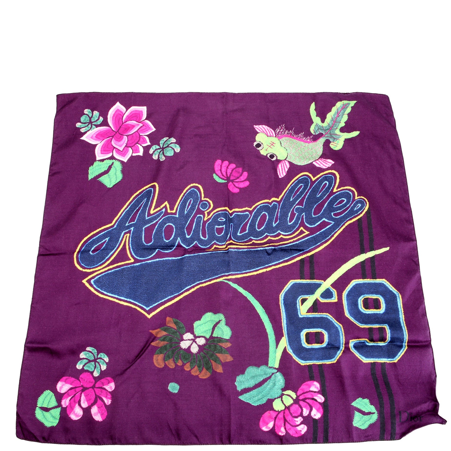 Adiorable 69 Square Silk Cotton 55CM Scarf Purple/Multicolor