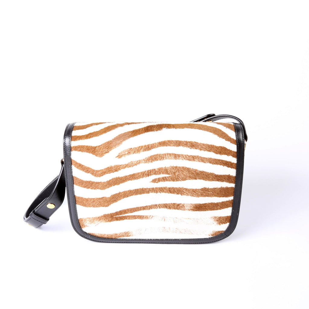 Gucci 602204 Horsebit 1955 Pony Hair Zebra Shoulder Bag Brown/Ivory