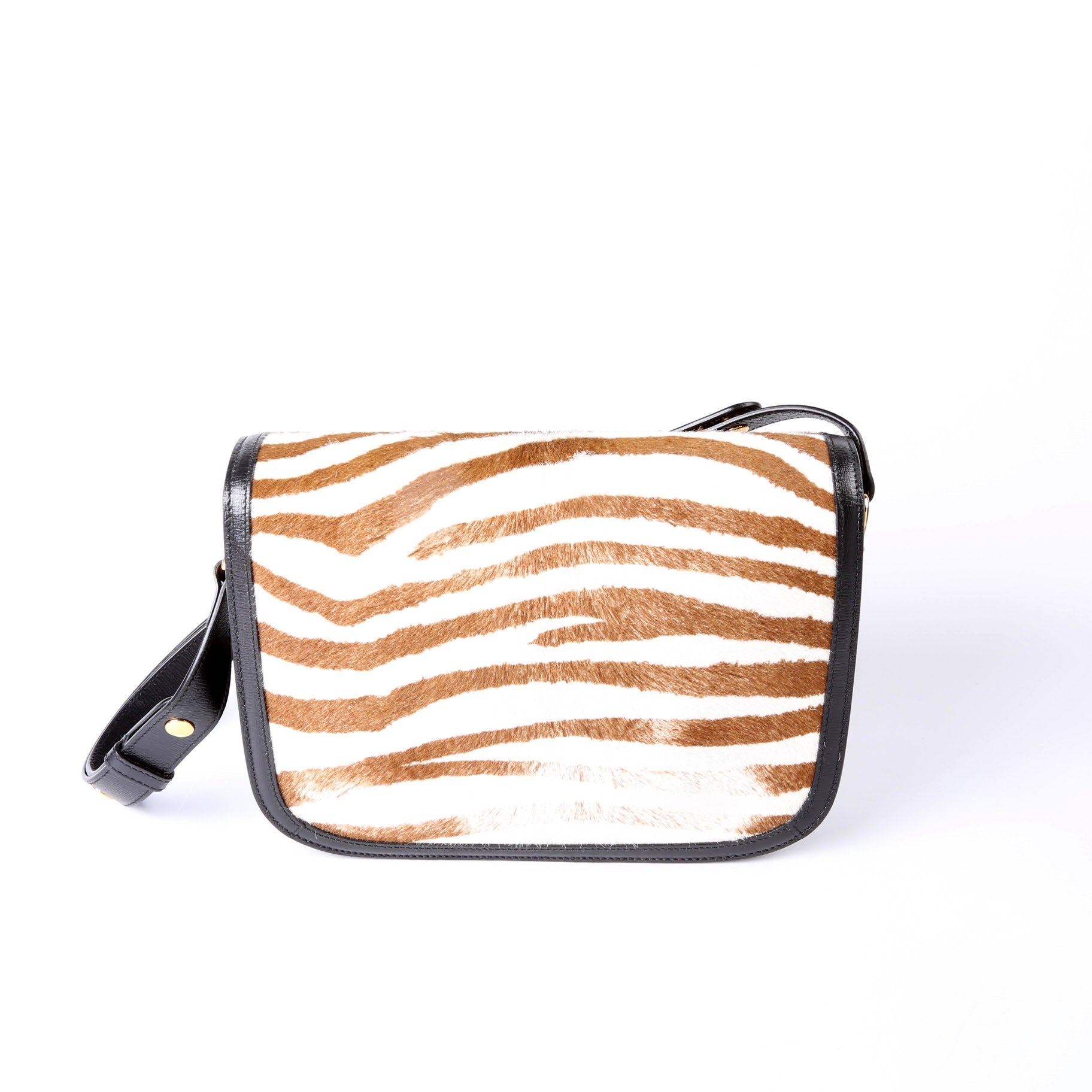 Gucci 602204 Horsebit 1955 Pony Hair Zebra Shoulder Bag Brown/Ivory