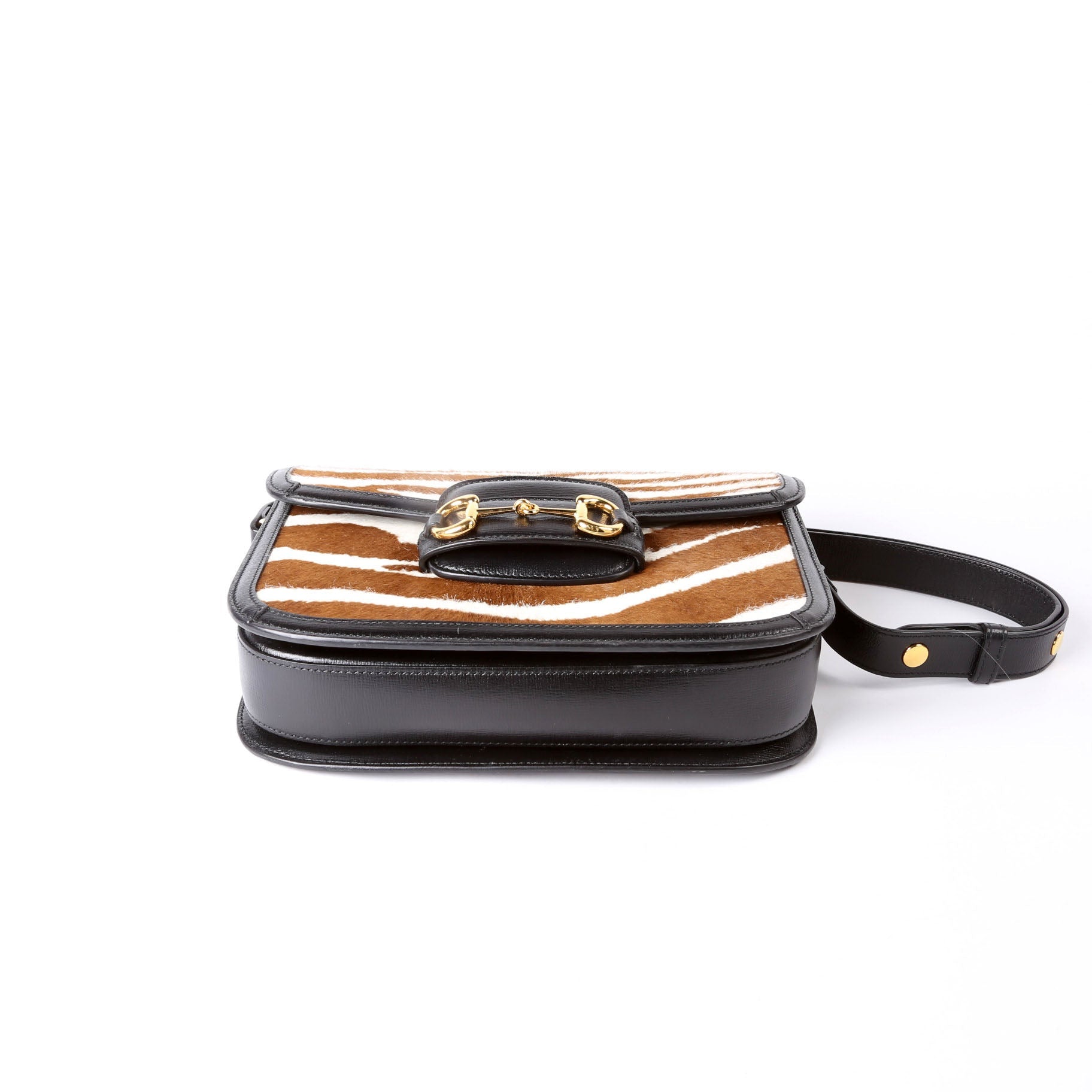 Gucci 602204 Horsebit 1955 Pony Hair Zebra Shoulder Bag Brown/Ivory