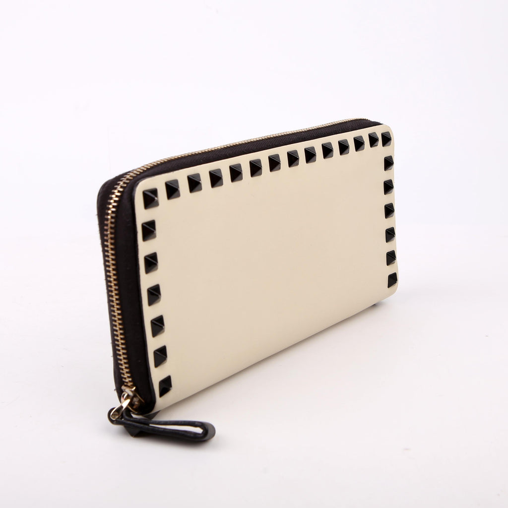 Rockstud Zip Around Wallet White/Black