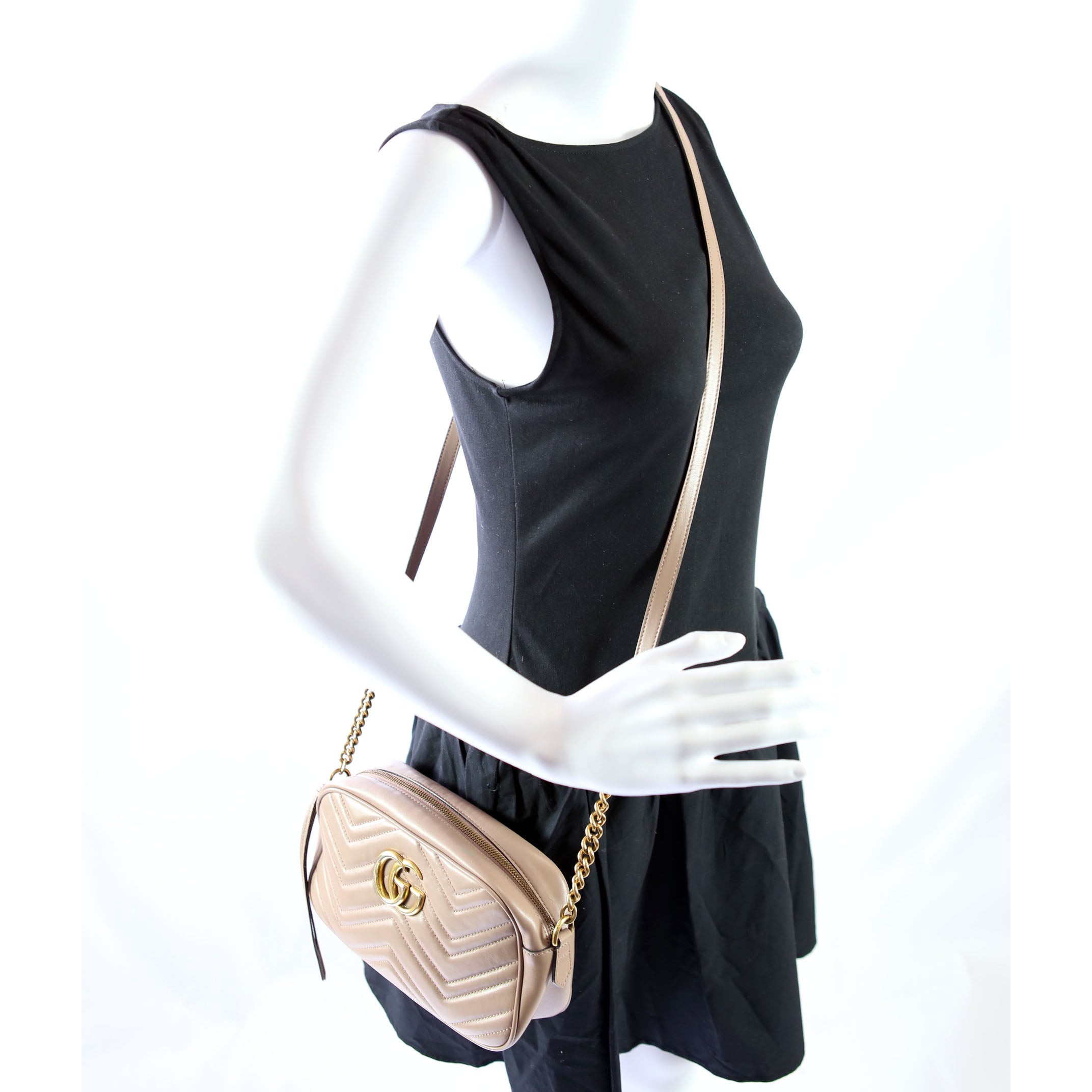 Gucci 447632 Marmont Small Leather Camera Taupe