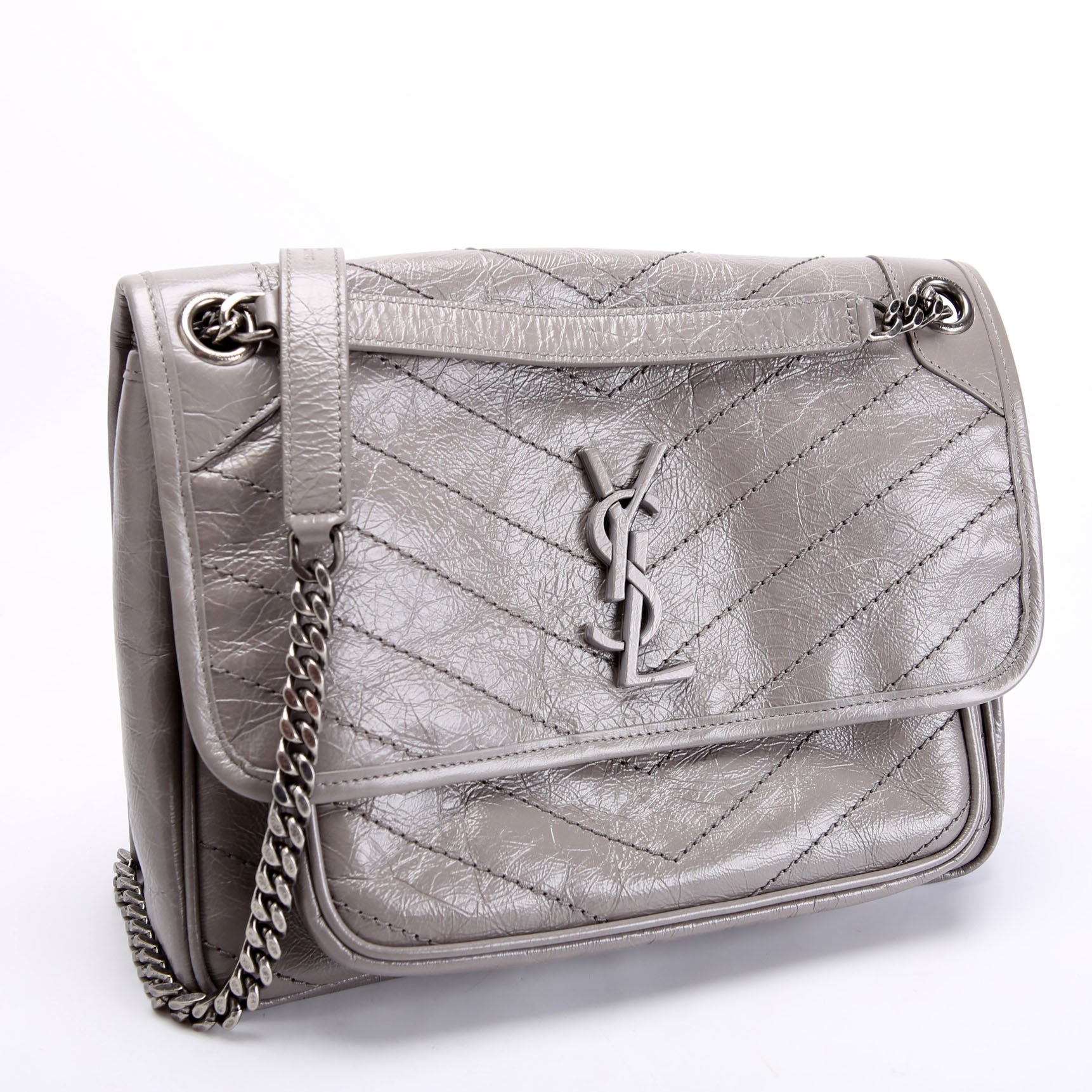 Niki Medium Crinkle Leather 498894 Gray