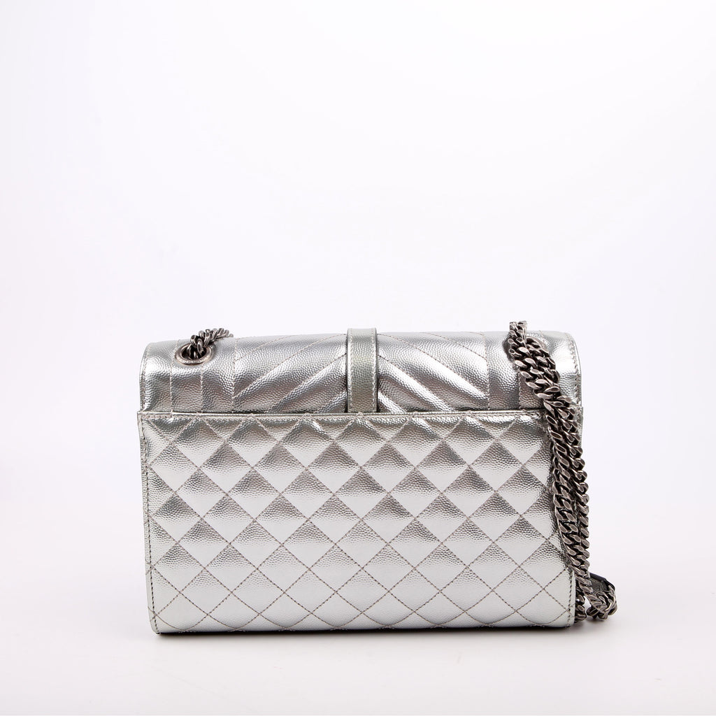 SAINT LAURENT Envelope Medium Tri-Quilt Silver