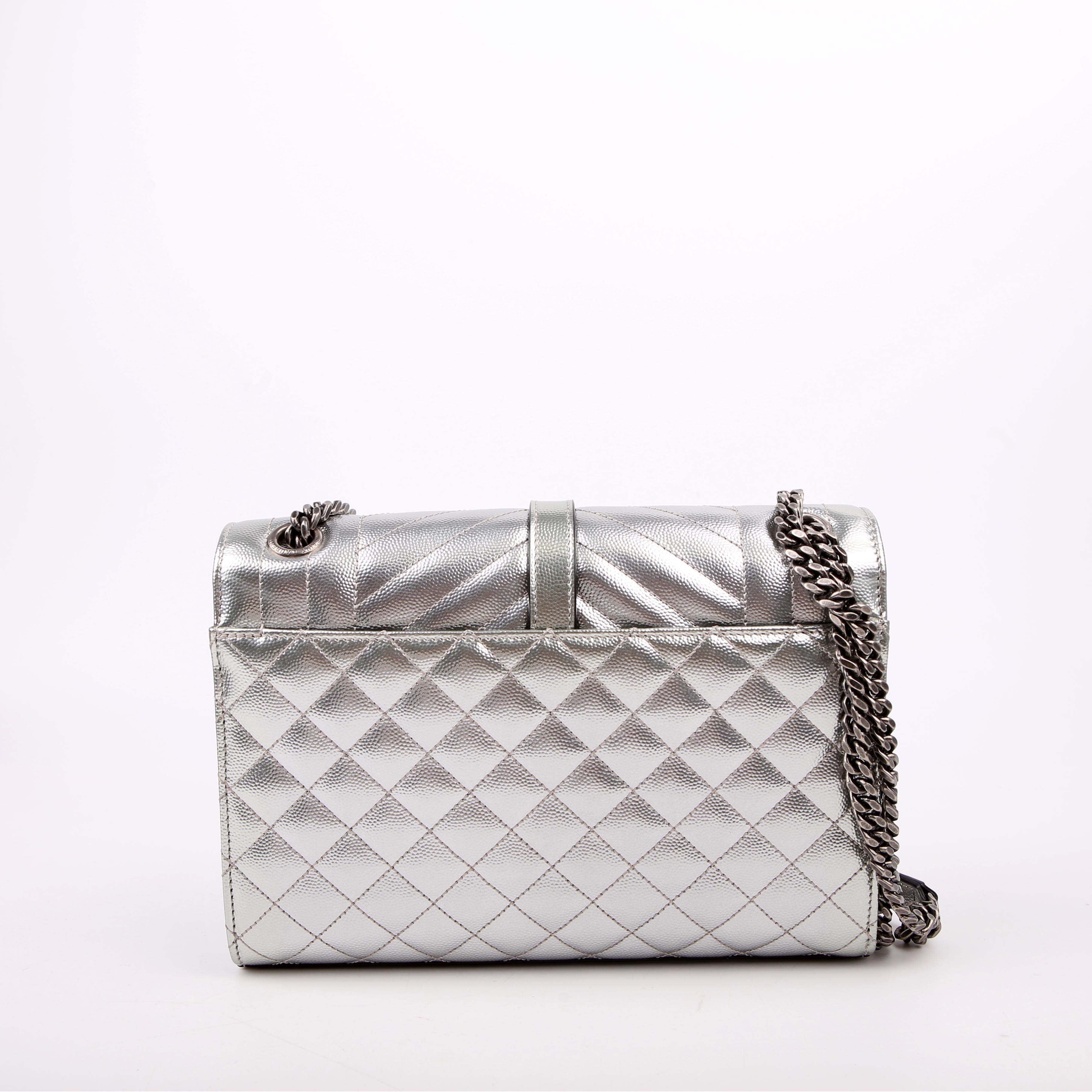 SAINT LAURENT Envelope Medium Tri-Quilt Silver