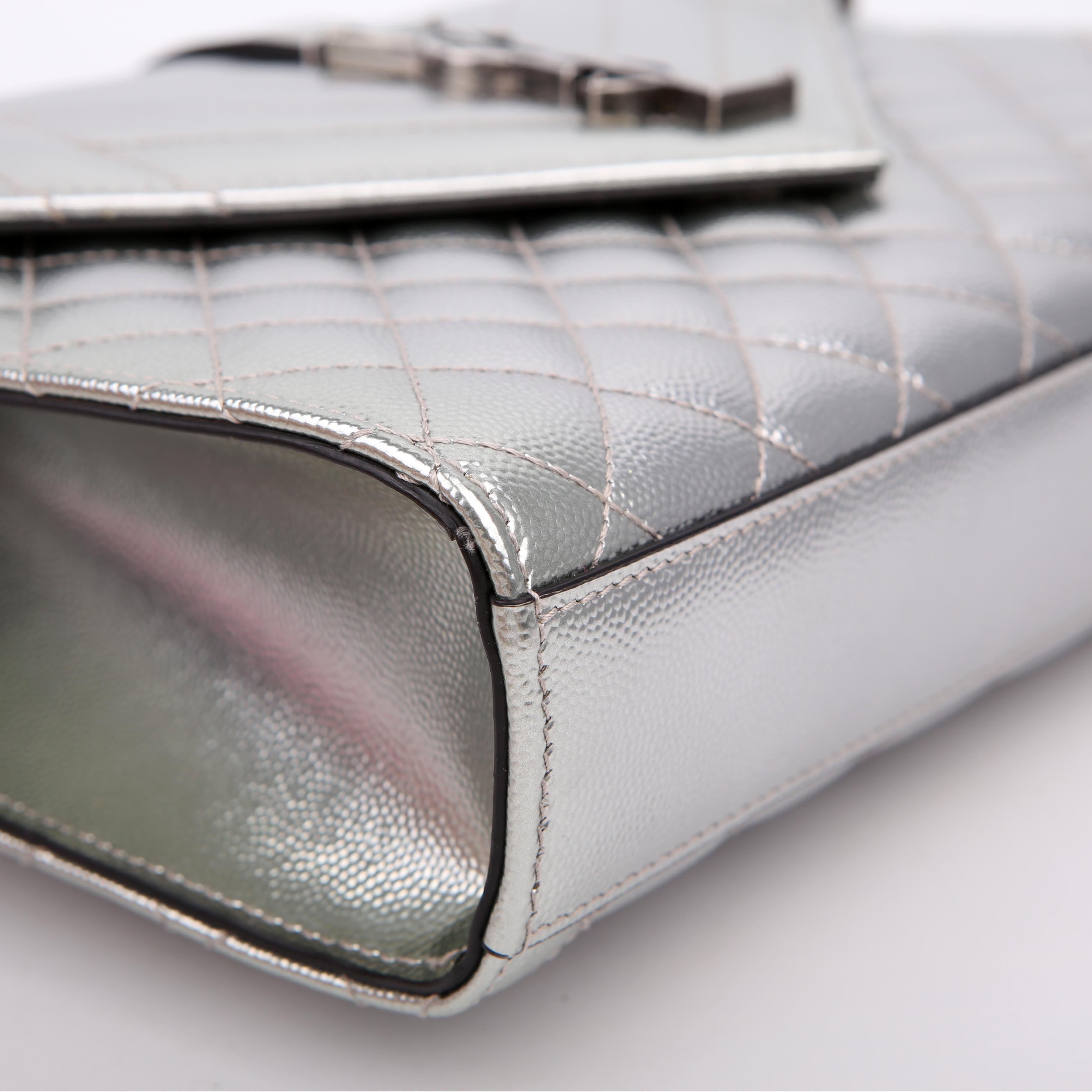 SAINT LAURENT Envelope Medium Tri-Quilt Silver