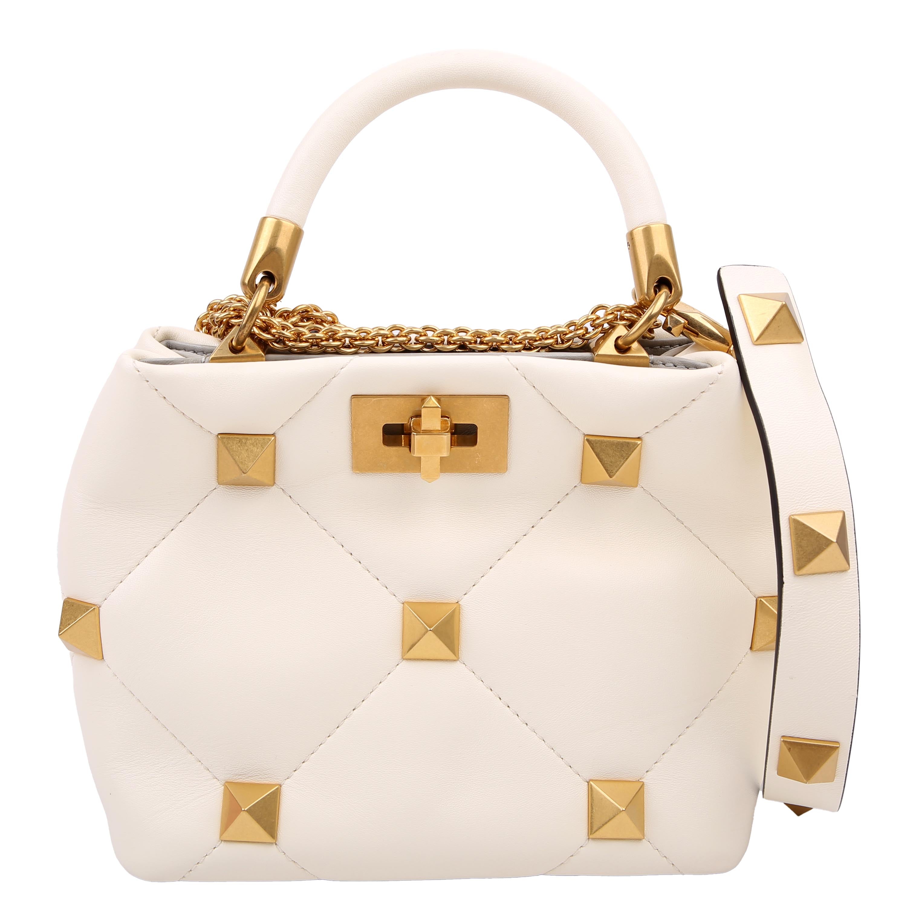 Roman Stud Top Handle Small White