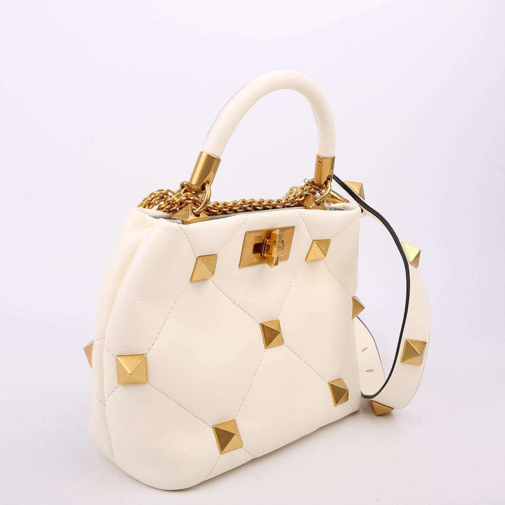 Roman Stud Top Handle Small White