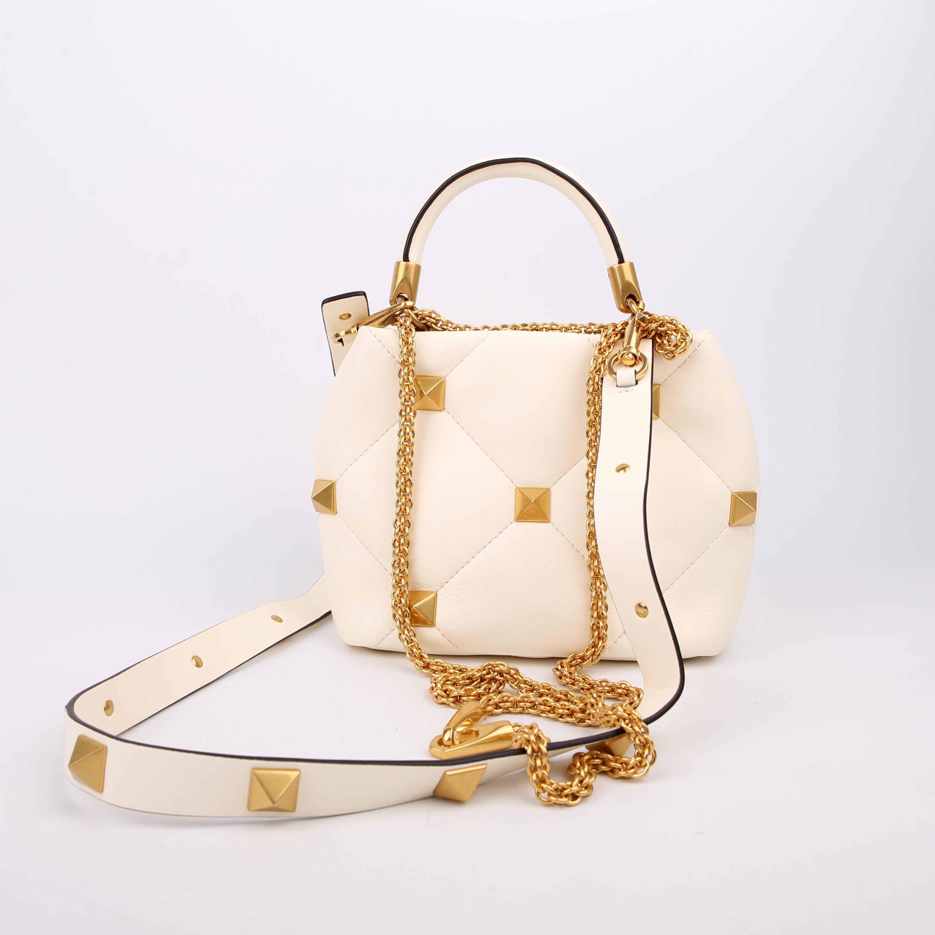 Roman Stud Top Handle Small White