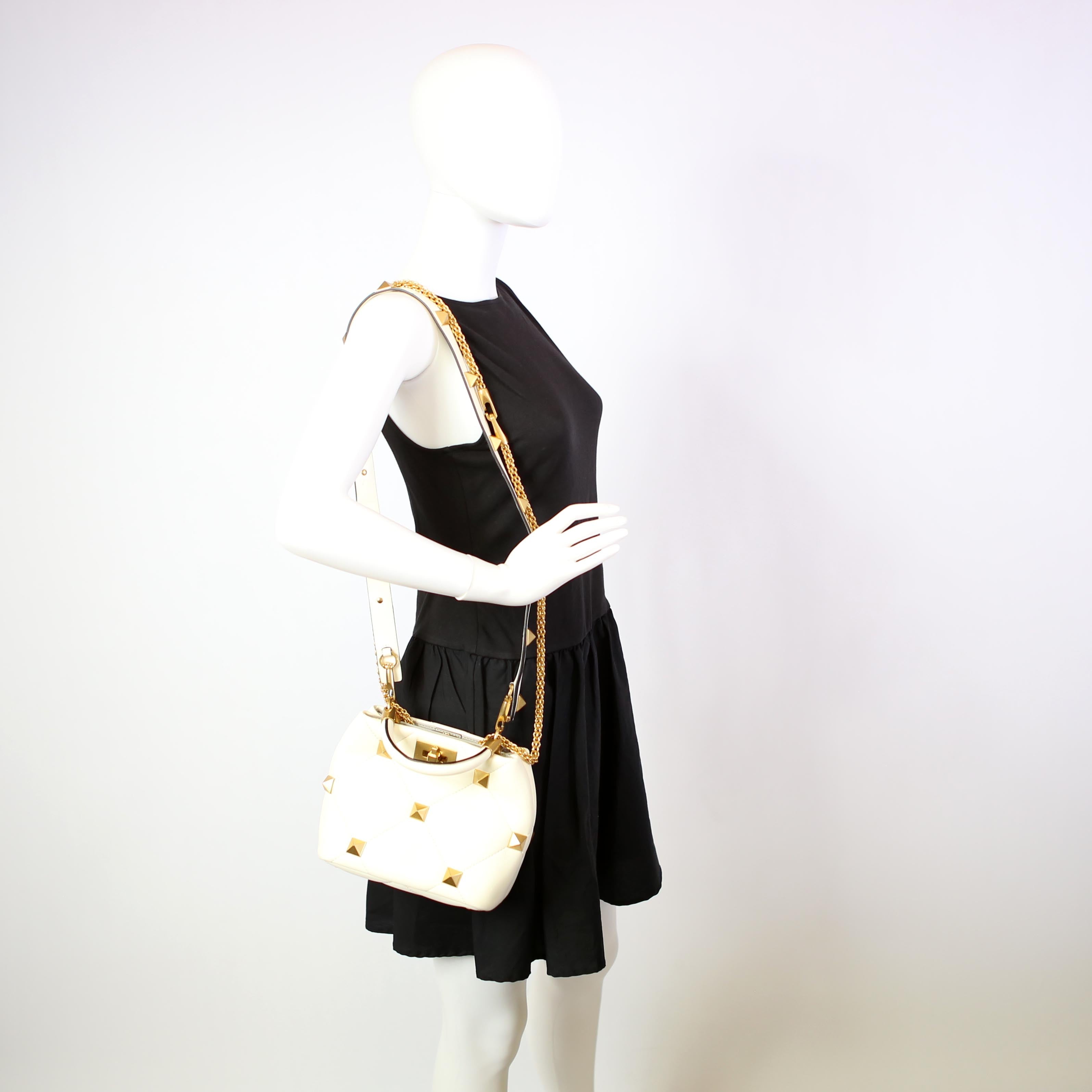 Roman Stud Top Handle Small White
