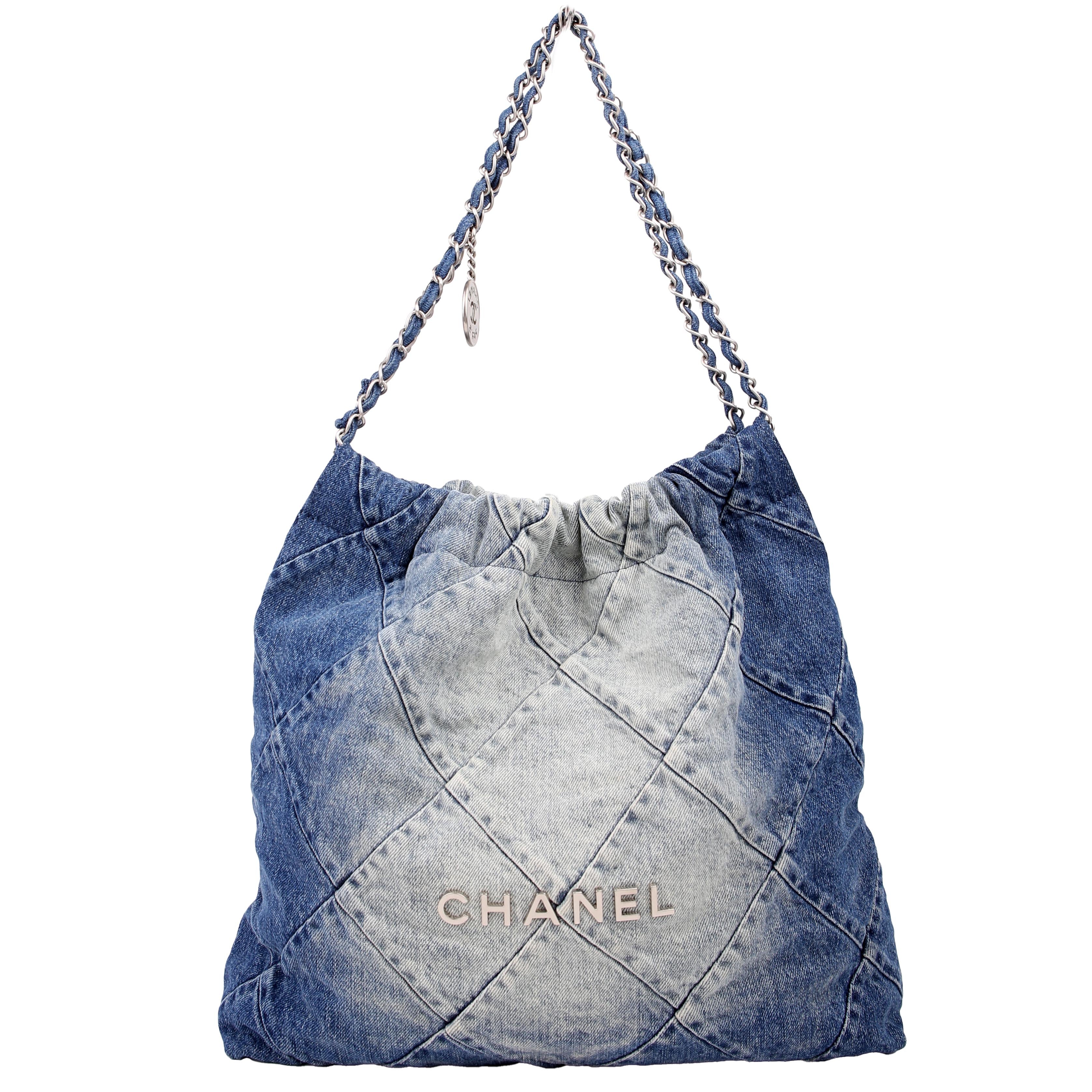 Chanel 22 Quilted Denim Hobo Blue