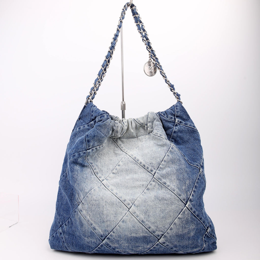Chanel 22 Quilted Denim Hobo Blue