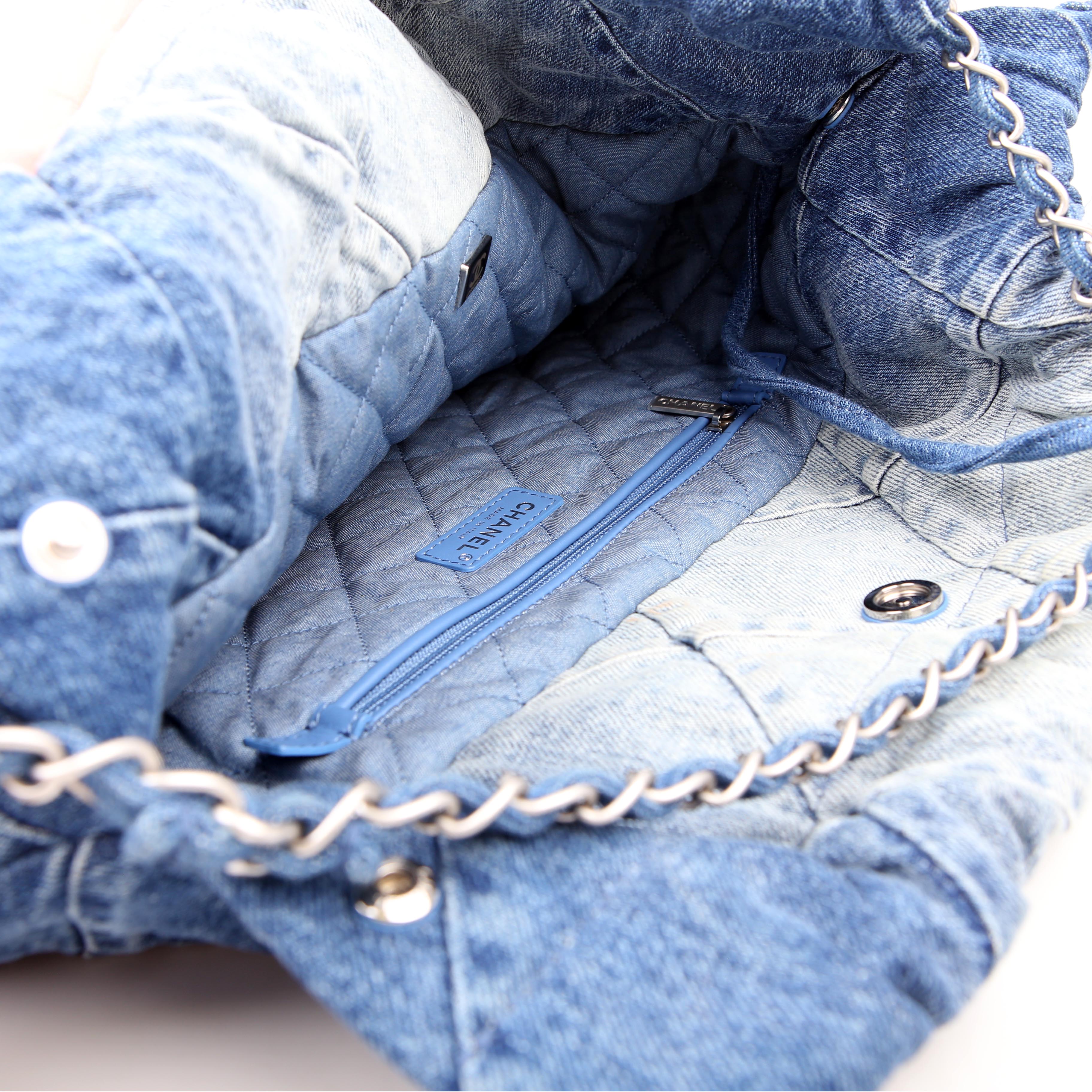 Chanel 22 Quilted Denim Hobo Blue
