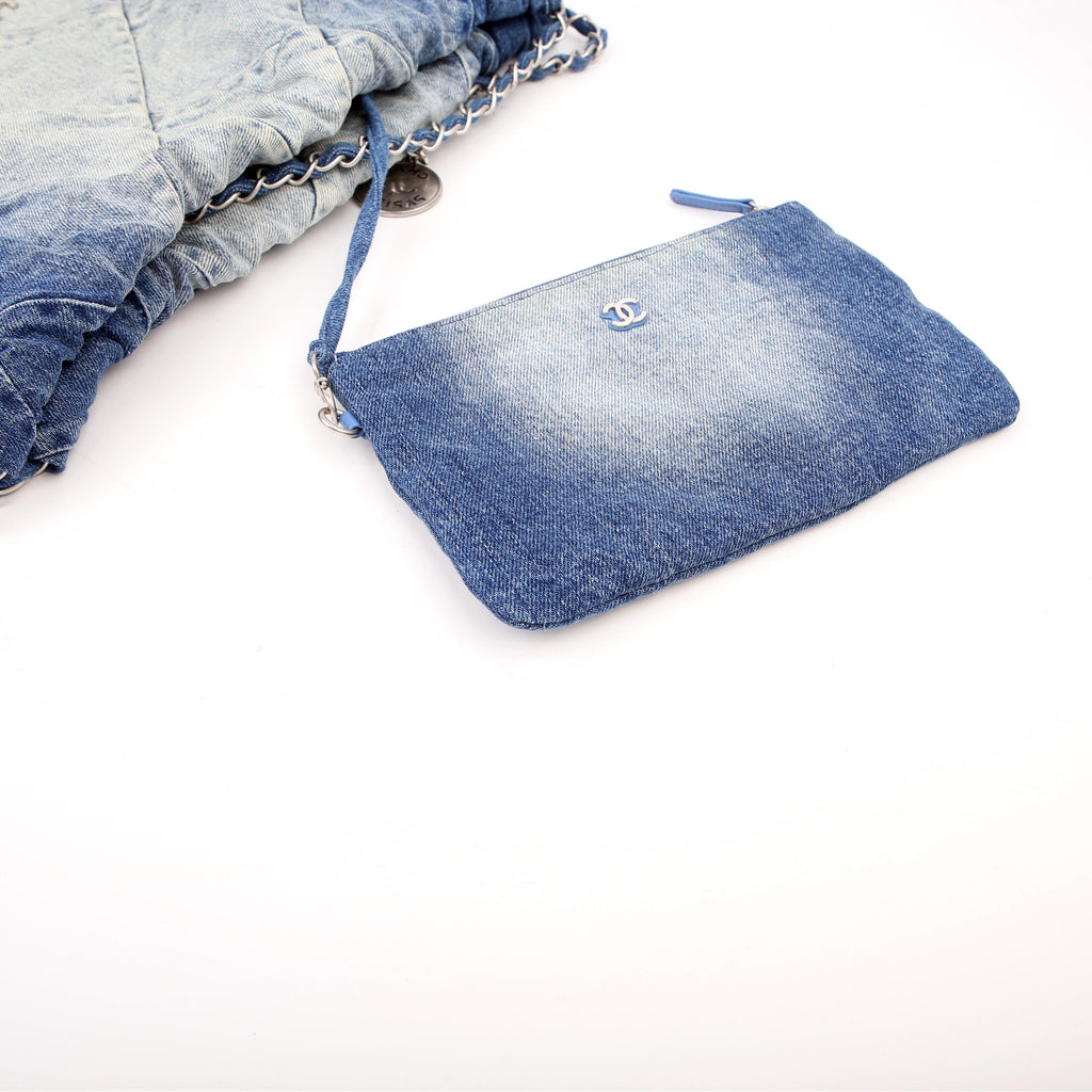 Chanel 22 Quilted Denim Hobo Blue