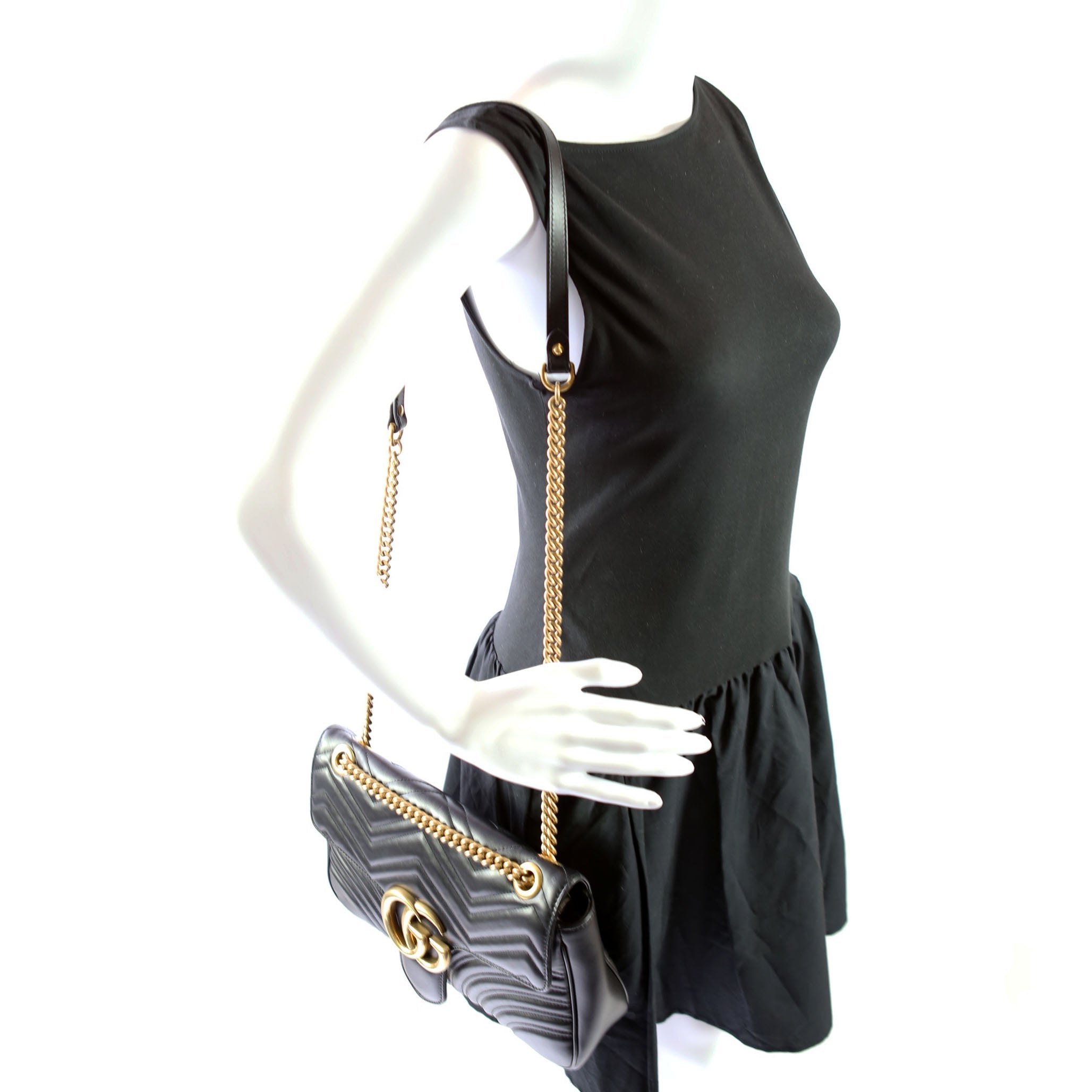 443496 Marmont Leather Shoulder Medium