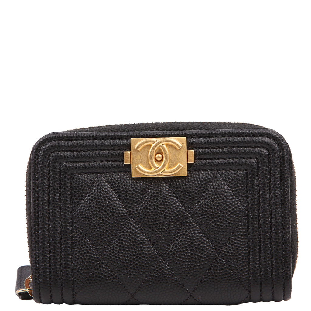 Boy Zip Around Coin Purse Quilted Caviar RFID Black/Gold