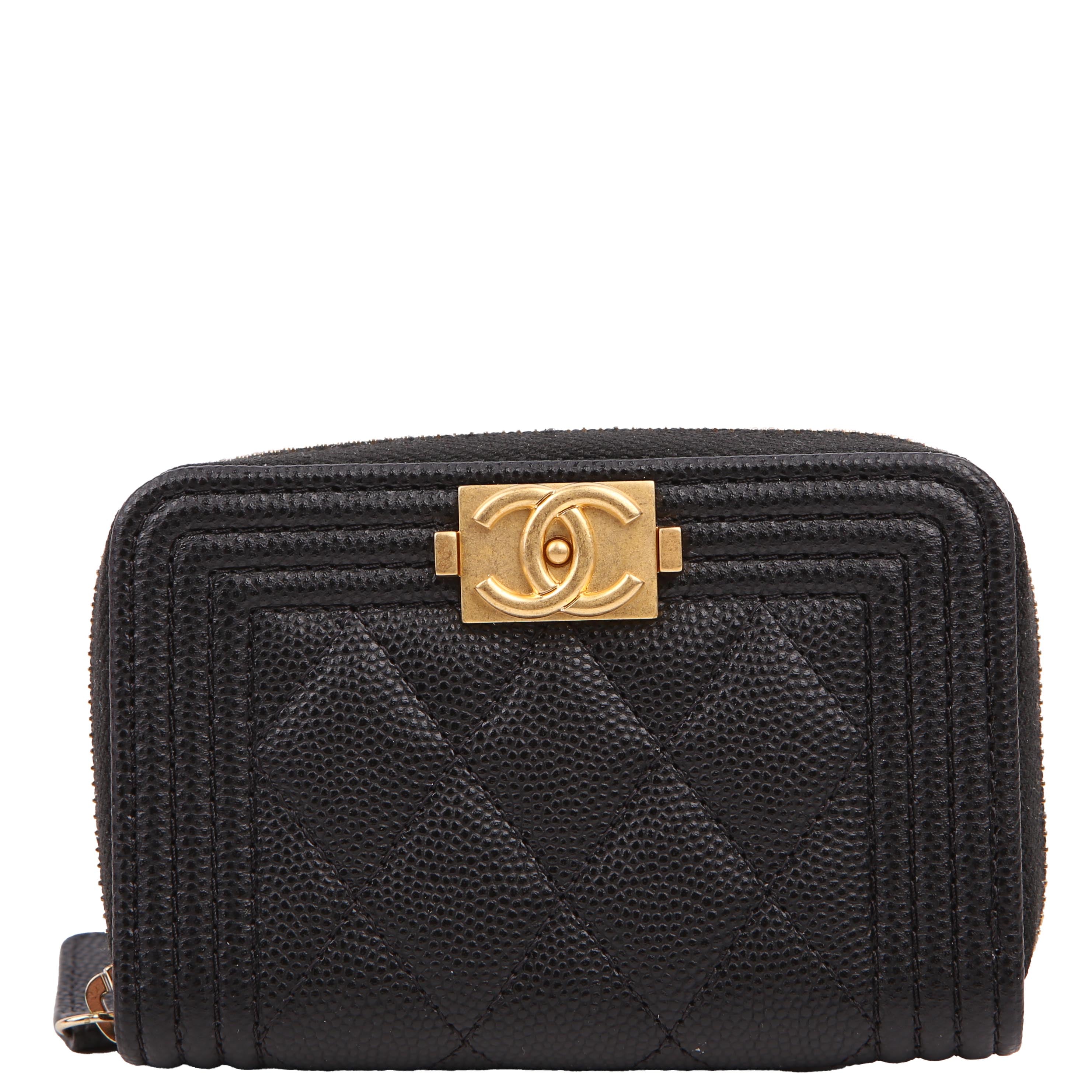Boy Zip Around Coin Purse Quilted Caviar RFID Black/Gold