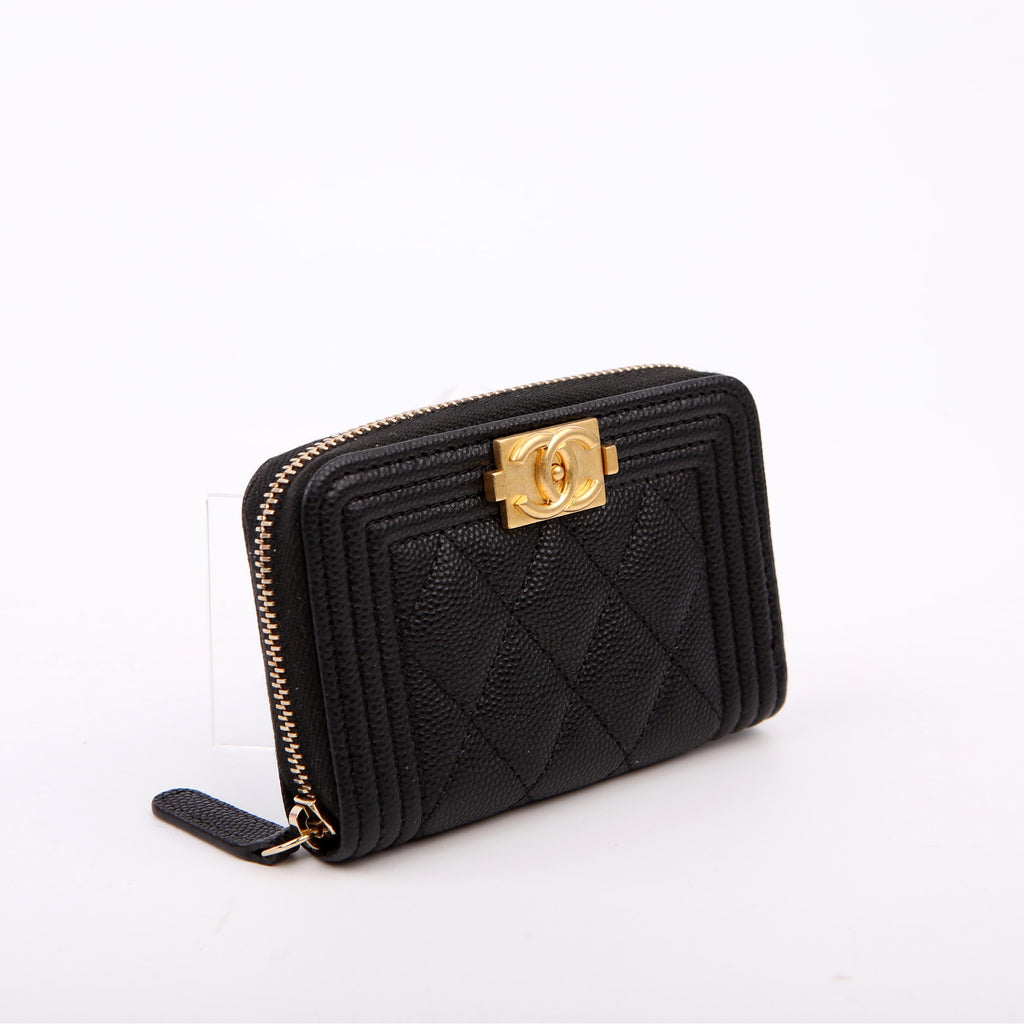 Boy Zip Around Coin Purse Quilted Caviar RFID Black/Gold