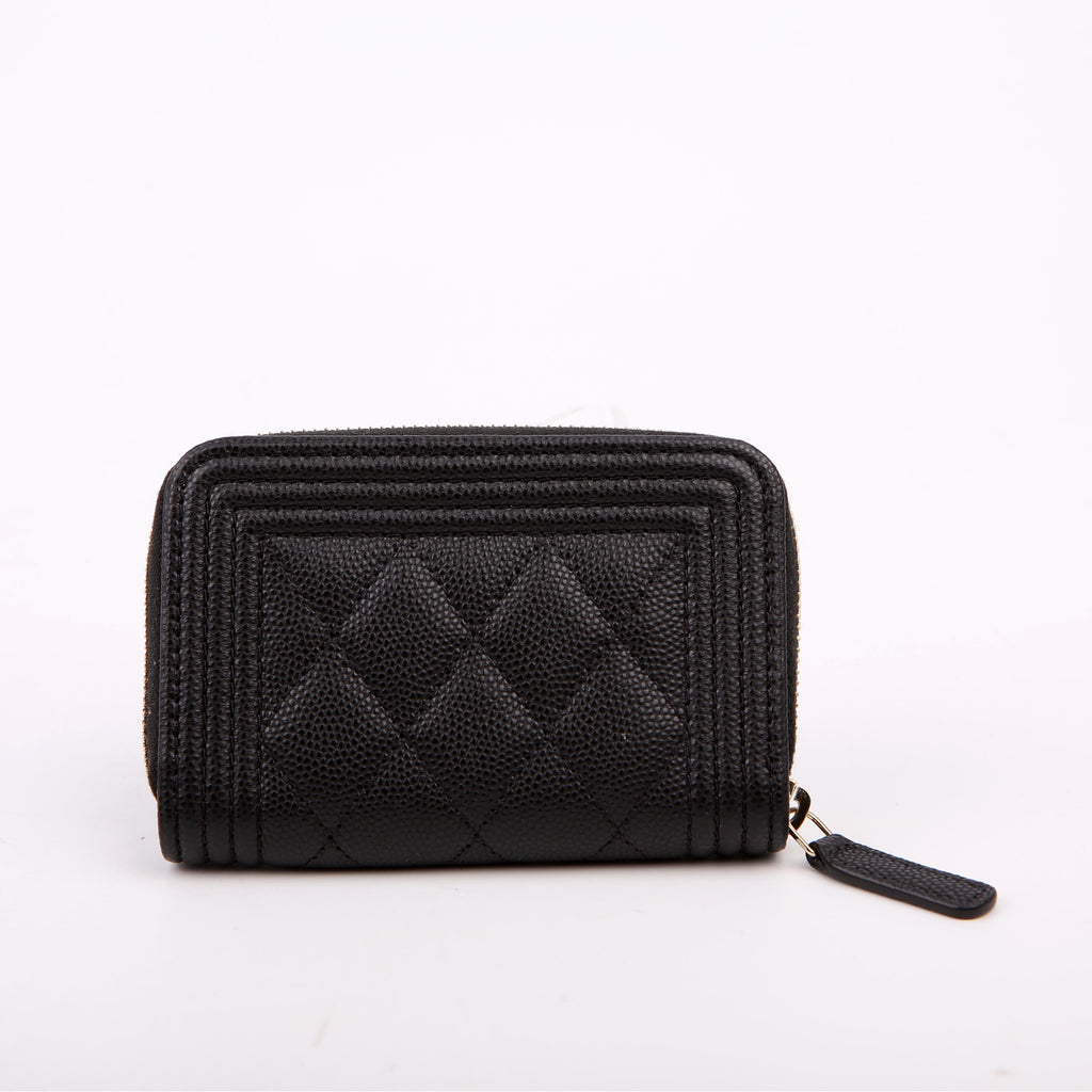 Boy Zip Around Coin Purse Quilted Caviar RFID Black/Gold