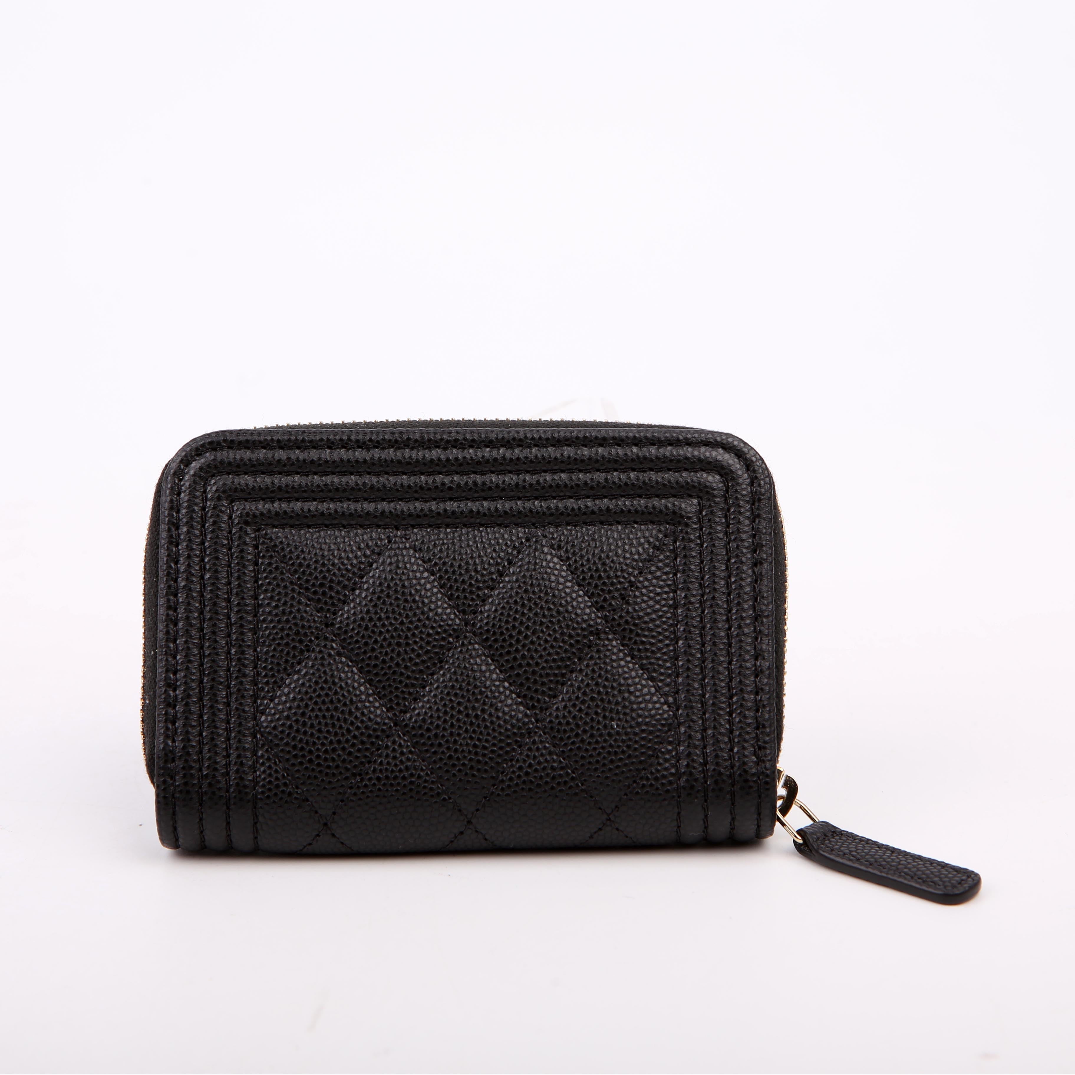 Boy Zip Around Coin Purse Quilted Caviar RFID Black/Gold