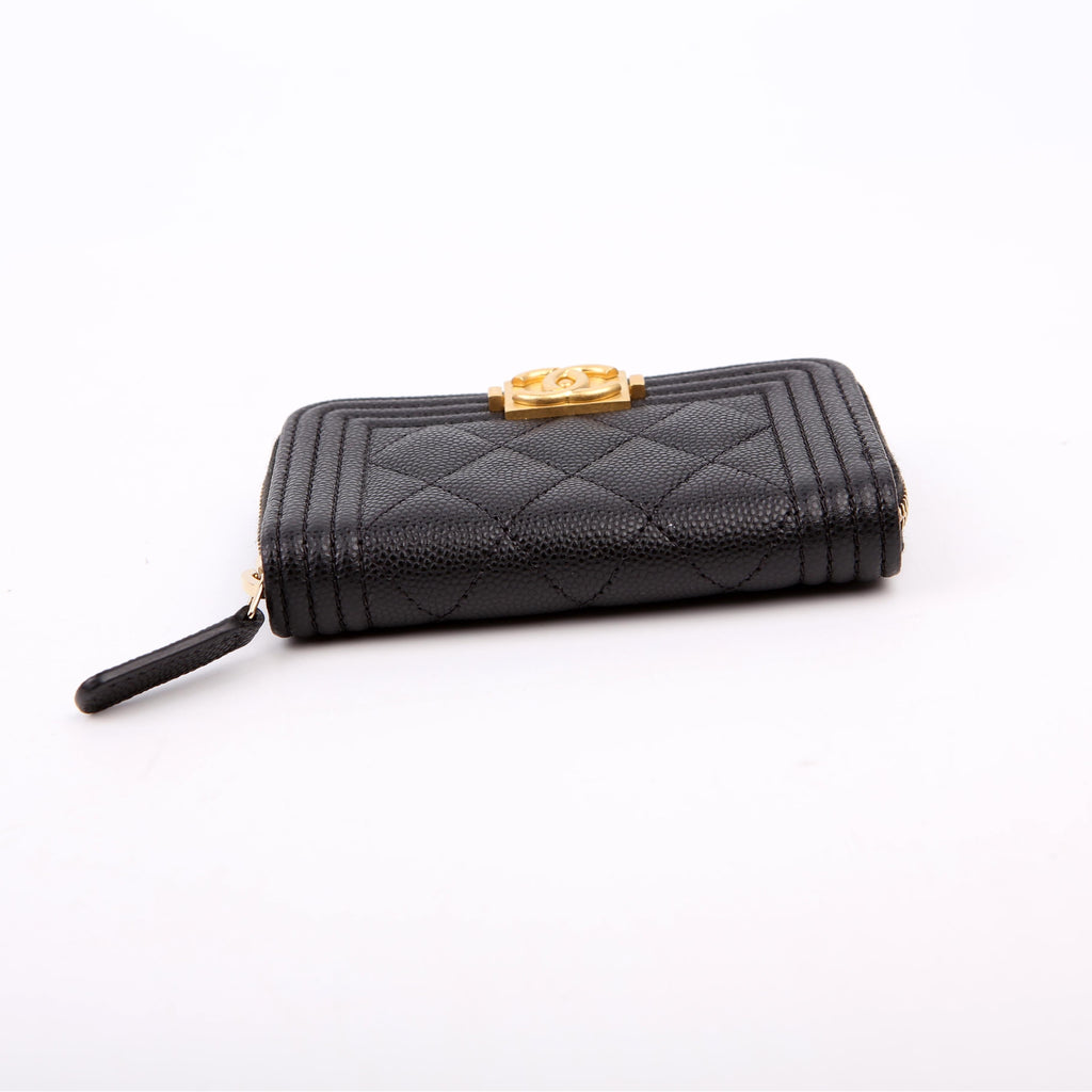 Boy Zip Around Coin Purse Quilted Caviar RFID Black/Gold