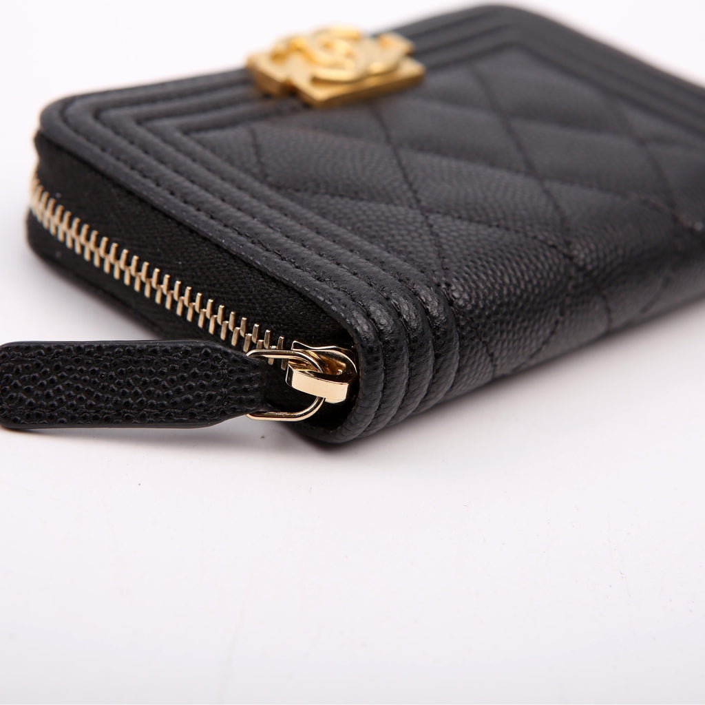 Boy Zip Around Coin Purse Quilted Caviar RFID Black/Gold