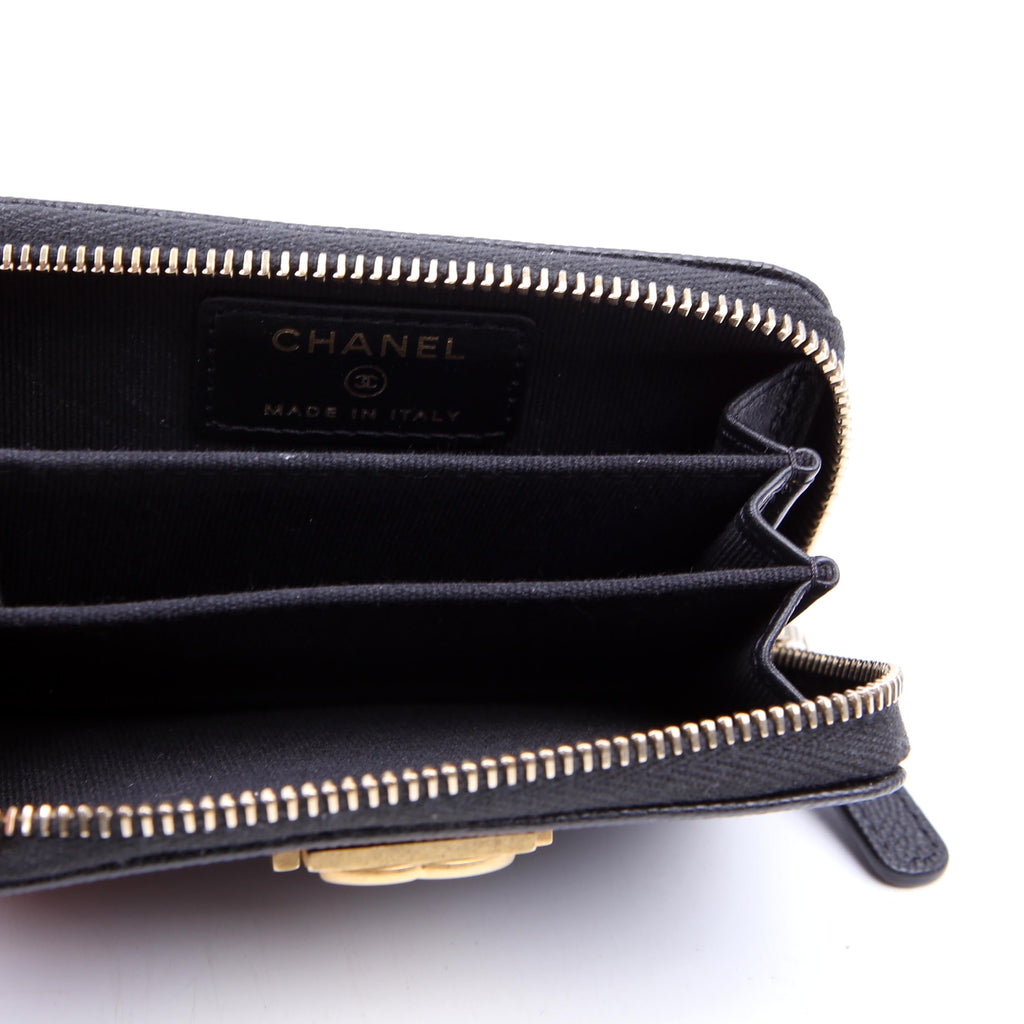 Boy Zip Around Coin Purse Quilted Caviar RFID Black/Gold