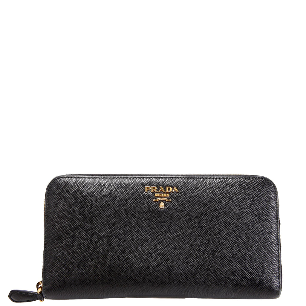 Prada Saffiano Zip Around Wallet 1ML506 Black
