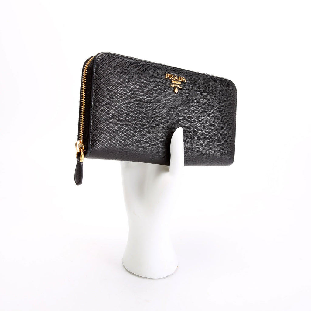 Prada Saffiano Zip Around Wallet 1ML506 Black