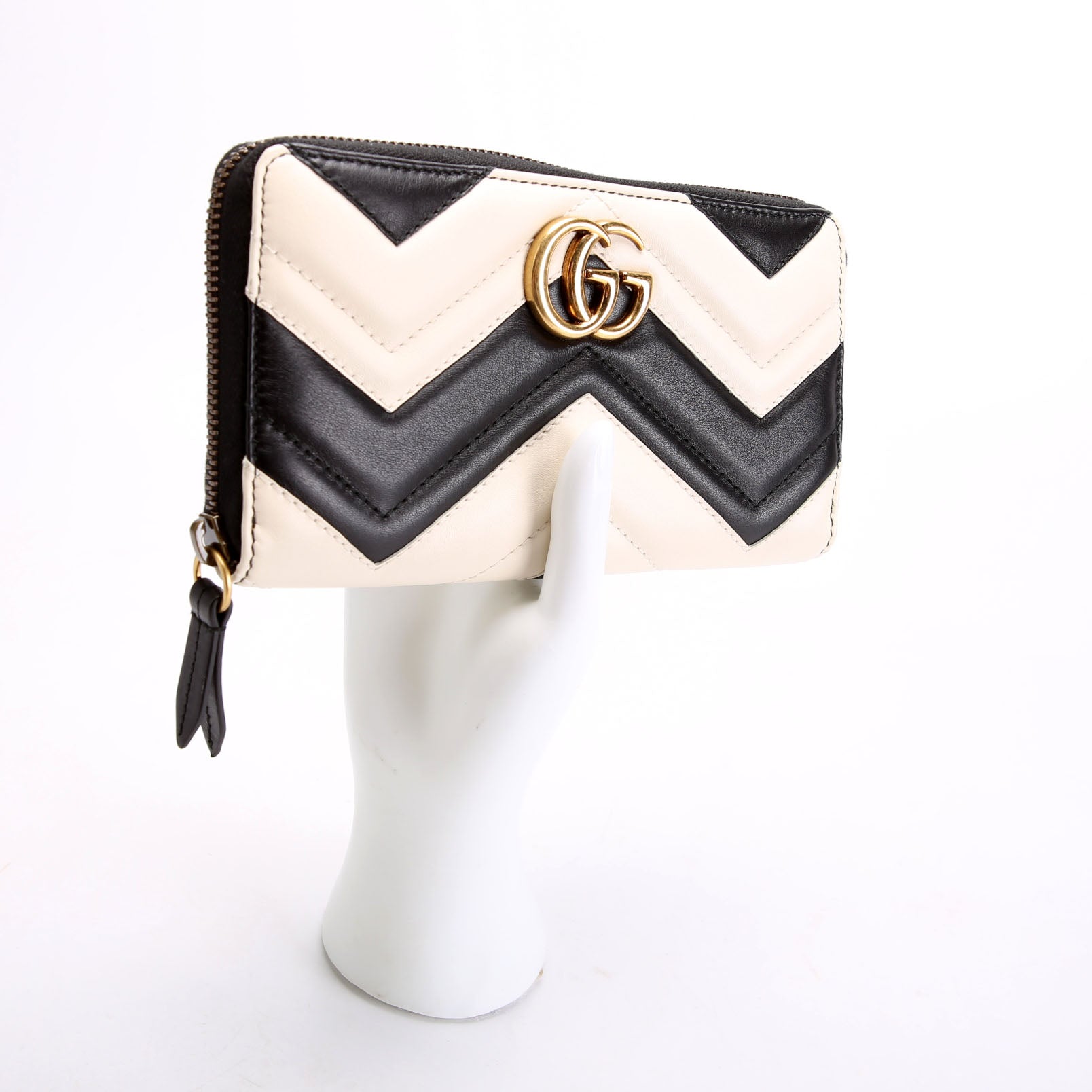 443123 GG Marmont Zip Around Wallet Black/Ivory