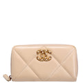Chanel 19 Quilted Goatskin Long Zip Around Wallet Tan