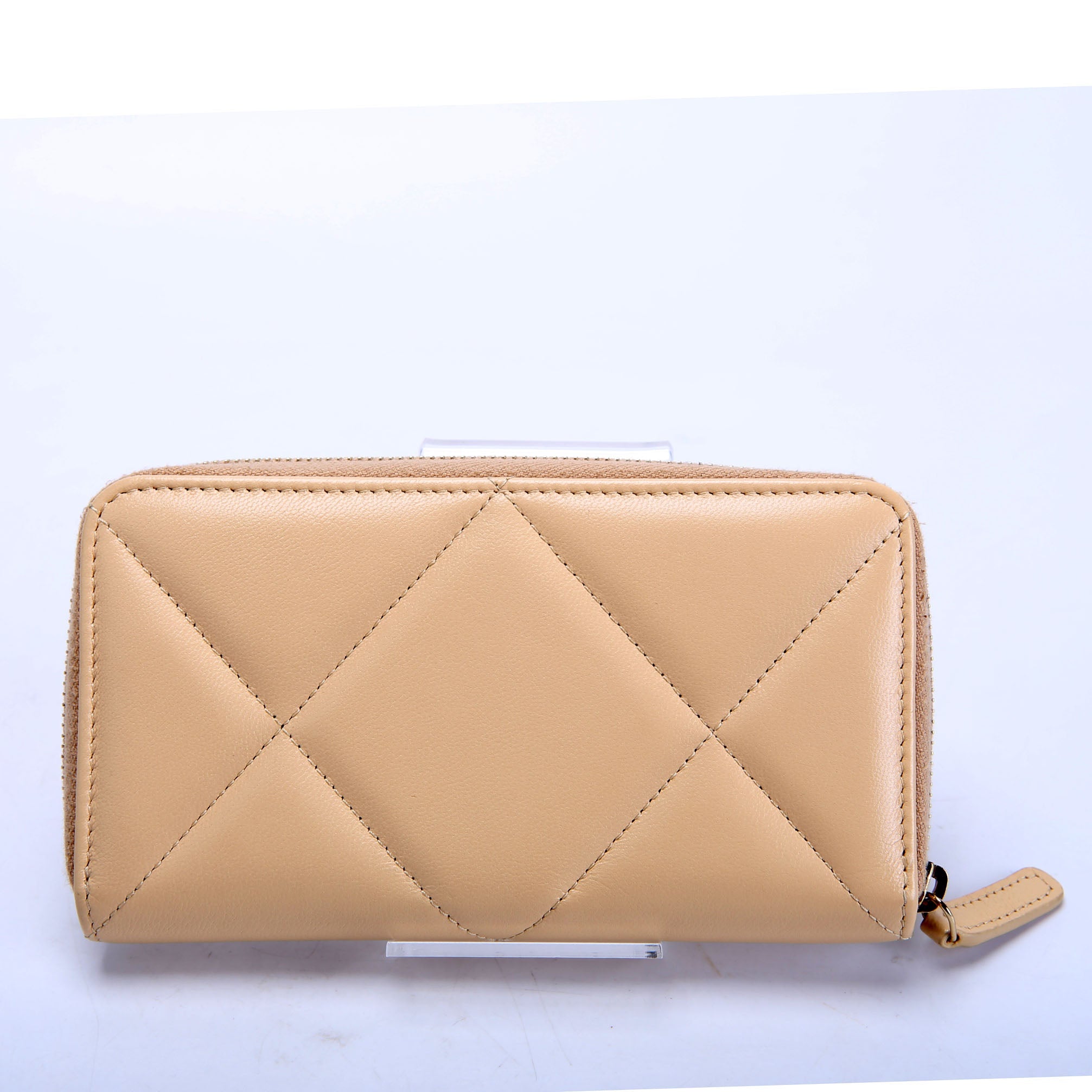 Chanel 19 Quilted Goatskin Long Zip Around Wallet Tan
