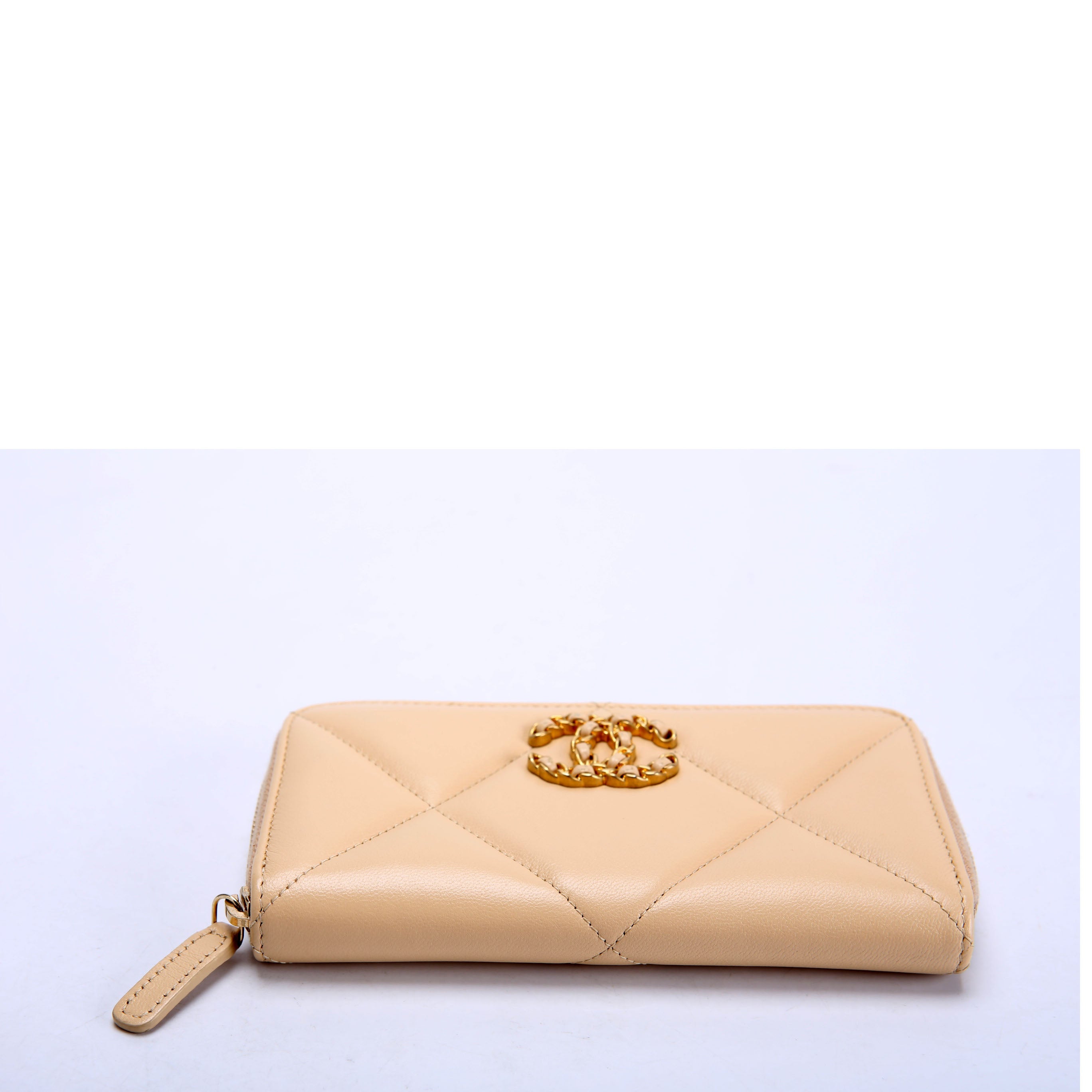 Chanel 19 Quilted Goatskin Long Zip Around Wallet Tan