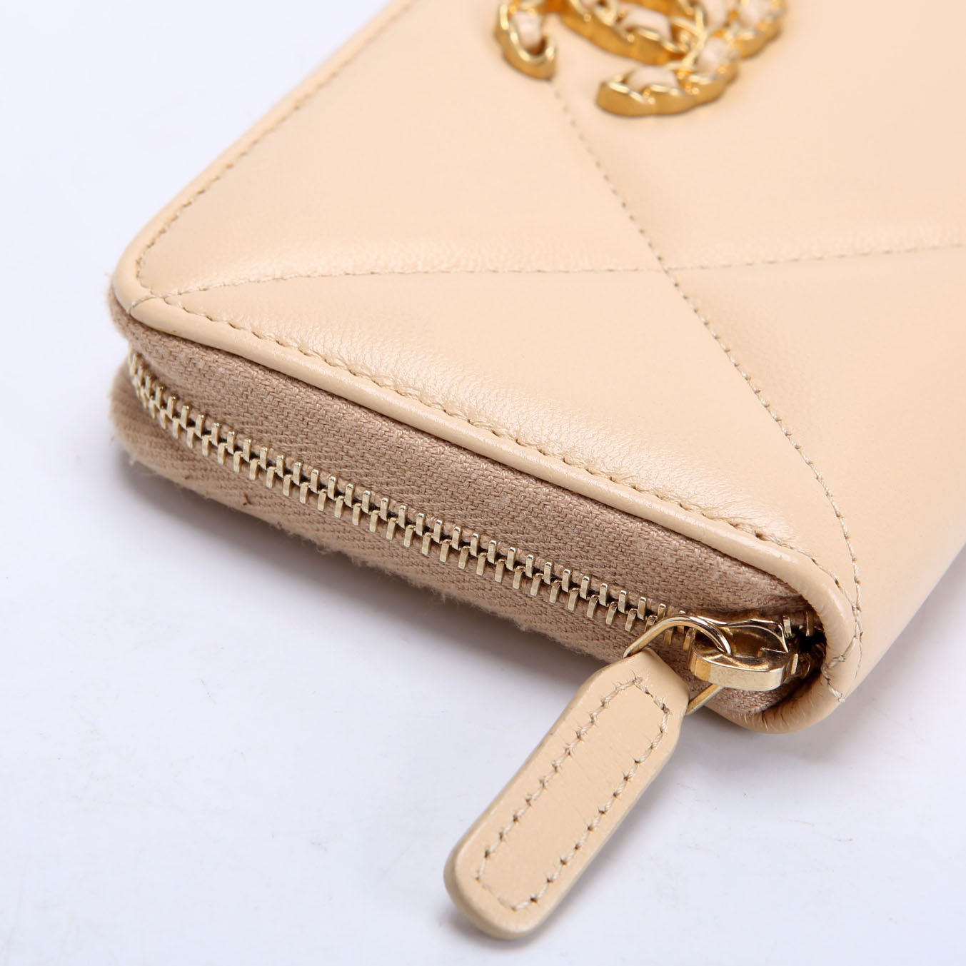 Chanel 19 Quilted Goatskin Long Zip Around Wallet Tan