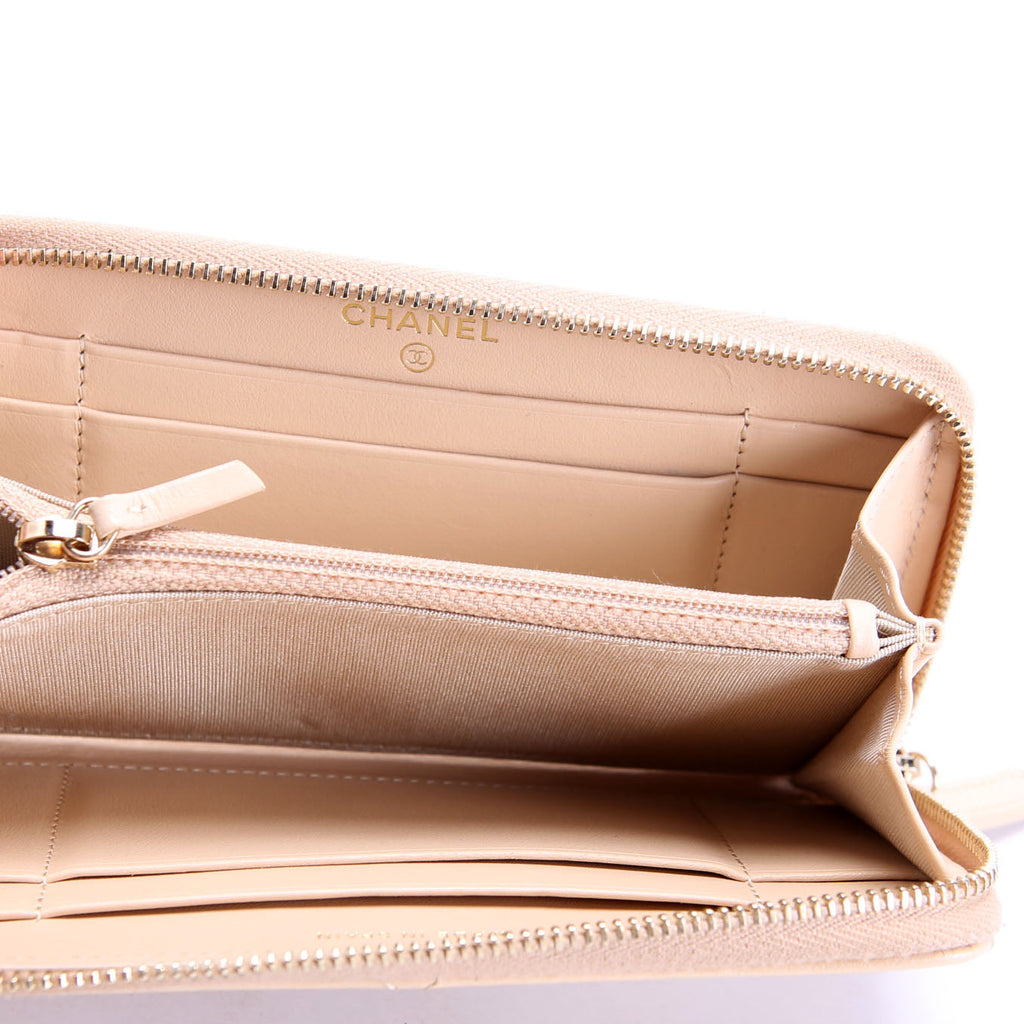 Chanel 19 Quilted Goatskin Long Zip Around Wallet Tan