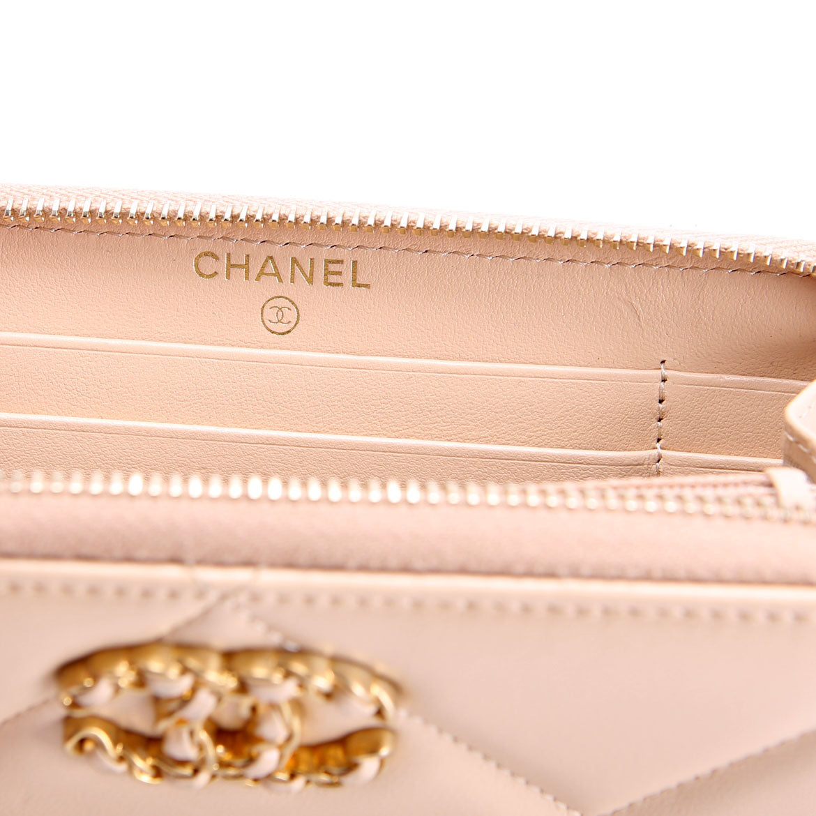 Chanel 19 Quilted Goatskin Long Zip Around Wallet Tan