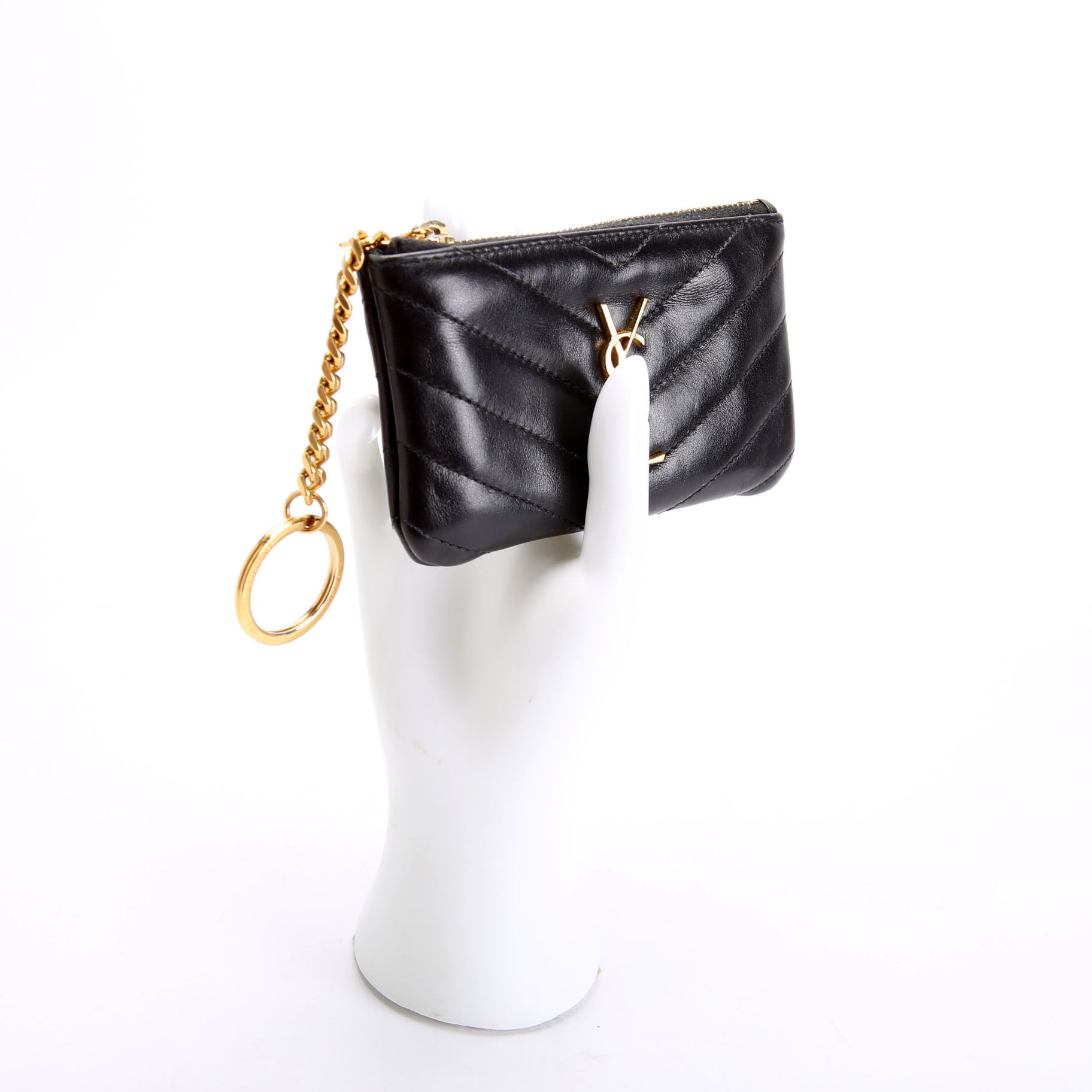 438386 Calfskin Matelasse Key Pouch Black