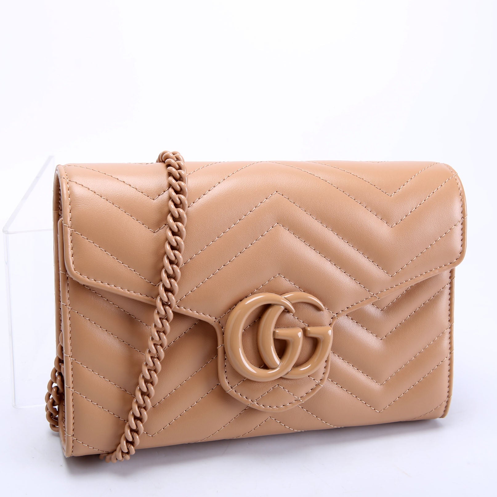 Gucci 474575 Marmont Monochrome Chain Wallet Tan
