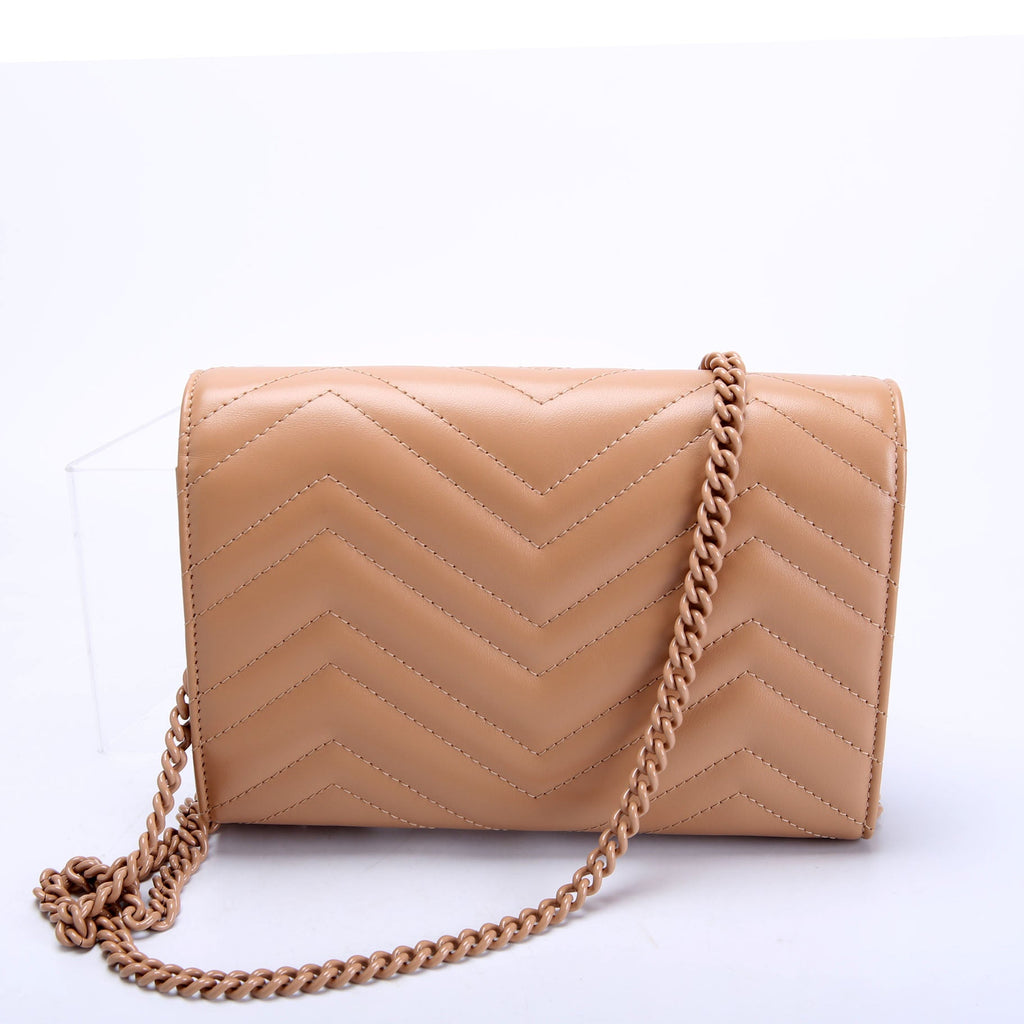 Gucci 474575 Marmont Monochrome Chain Wallet Tan