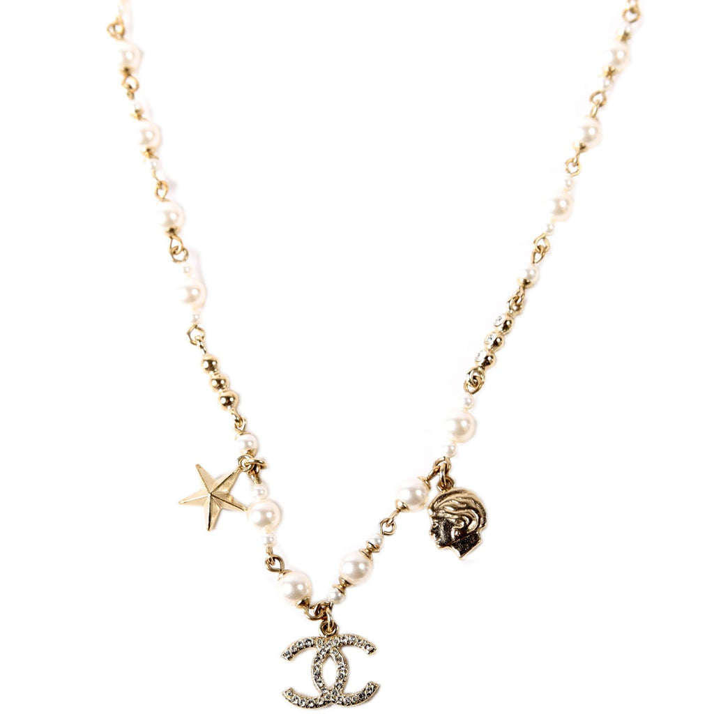 CC Charms Pearl Choker Necklace Gold/Pearl