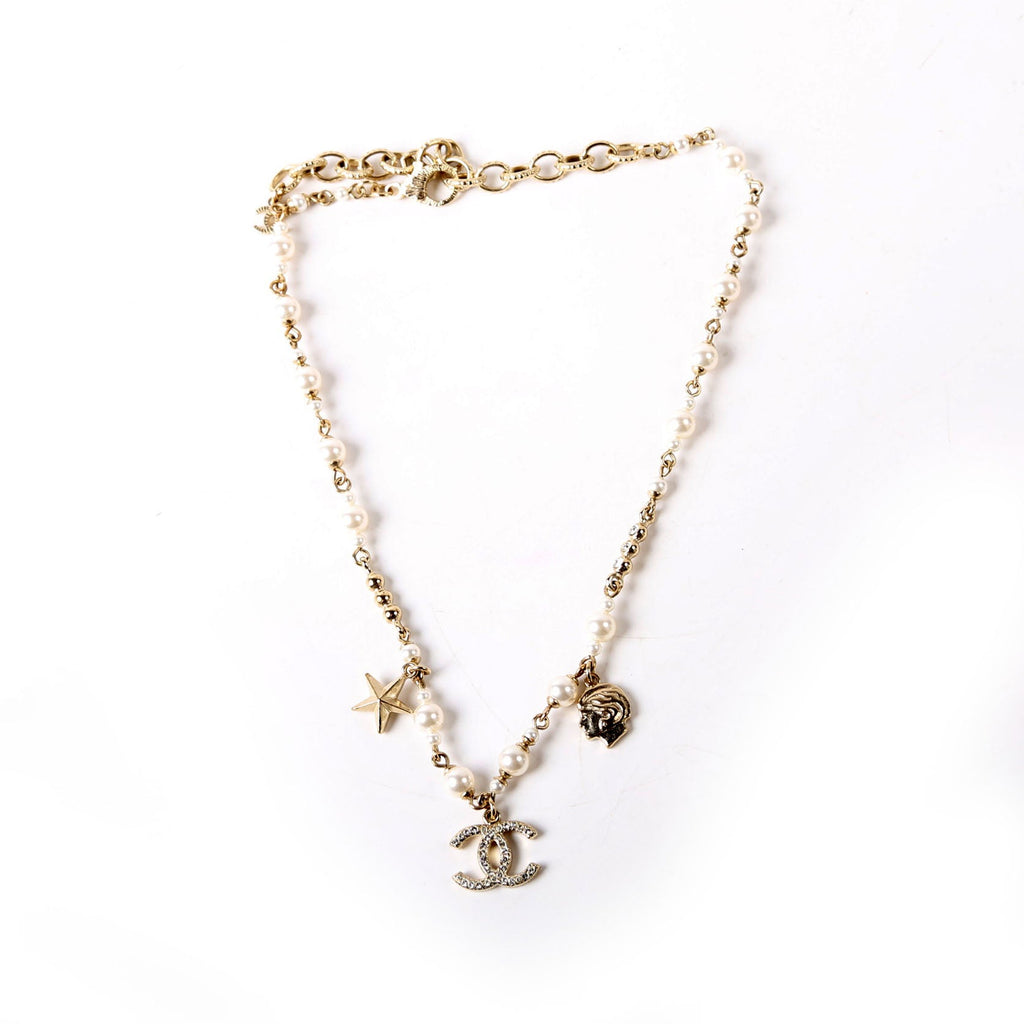 CC Charms Pearl Choker Necklace Gold/Pearl