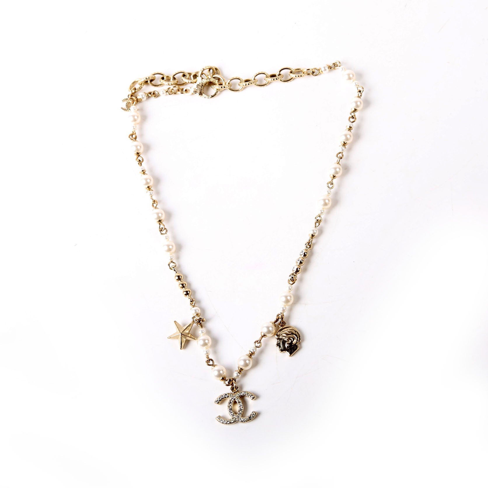 CC Charms Pearl Choker Necklace Gold/Pearl