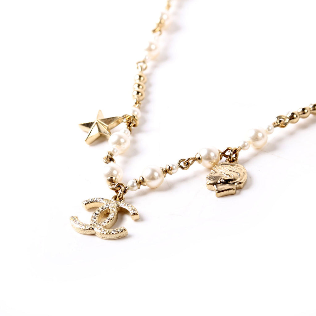 CC Charms Pearl Choker Necklace Gold/Pearl